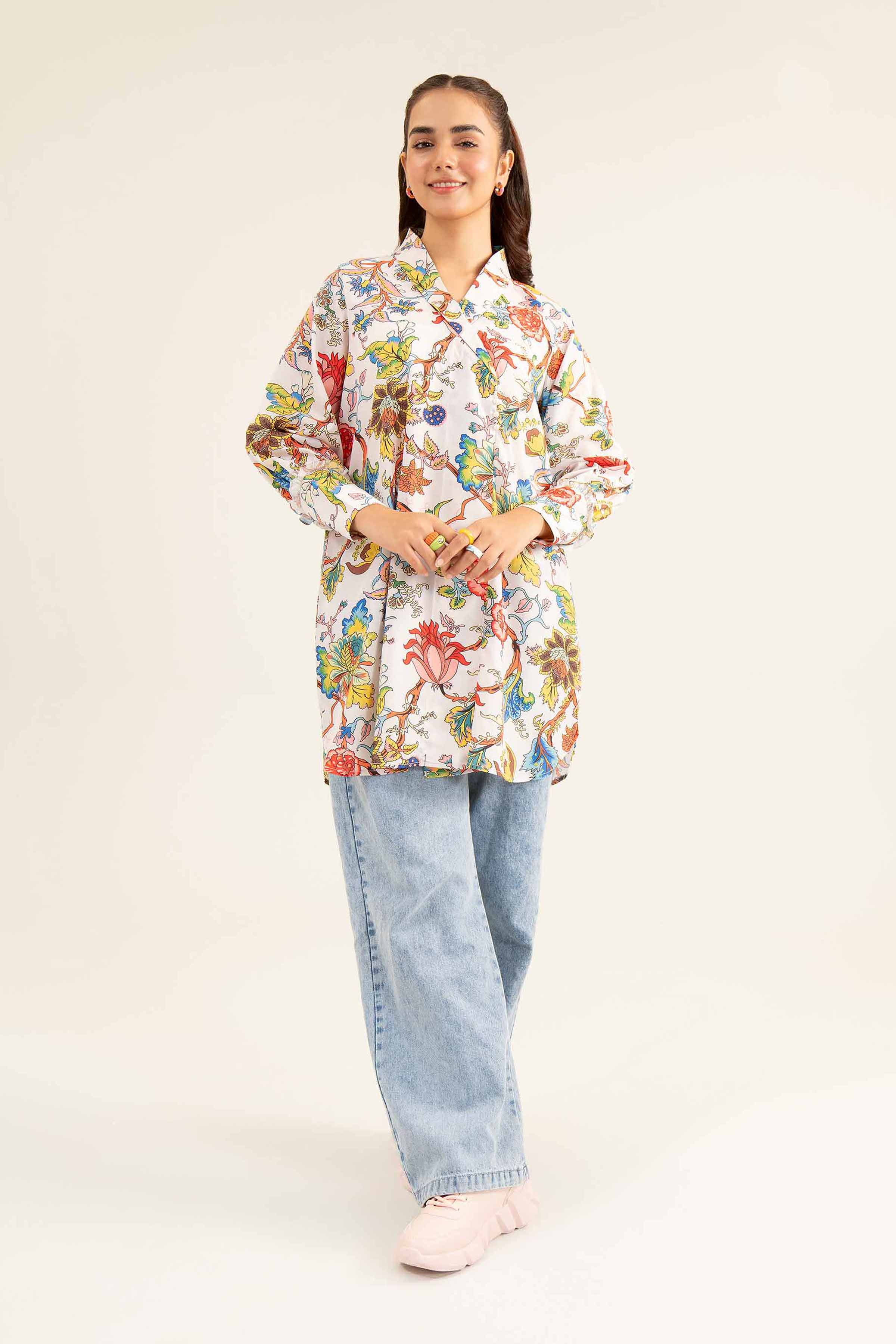 NishatUK - Brown Printed Silk 1-piece ready to wear Tunic