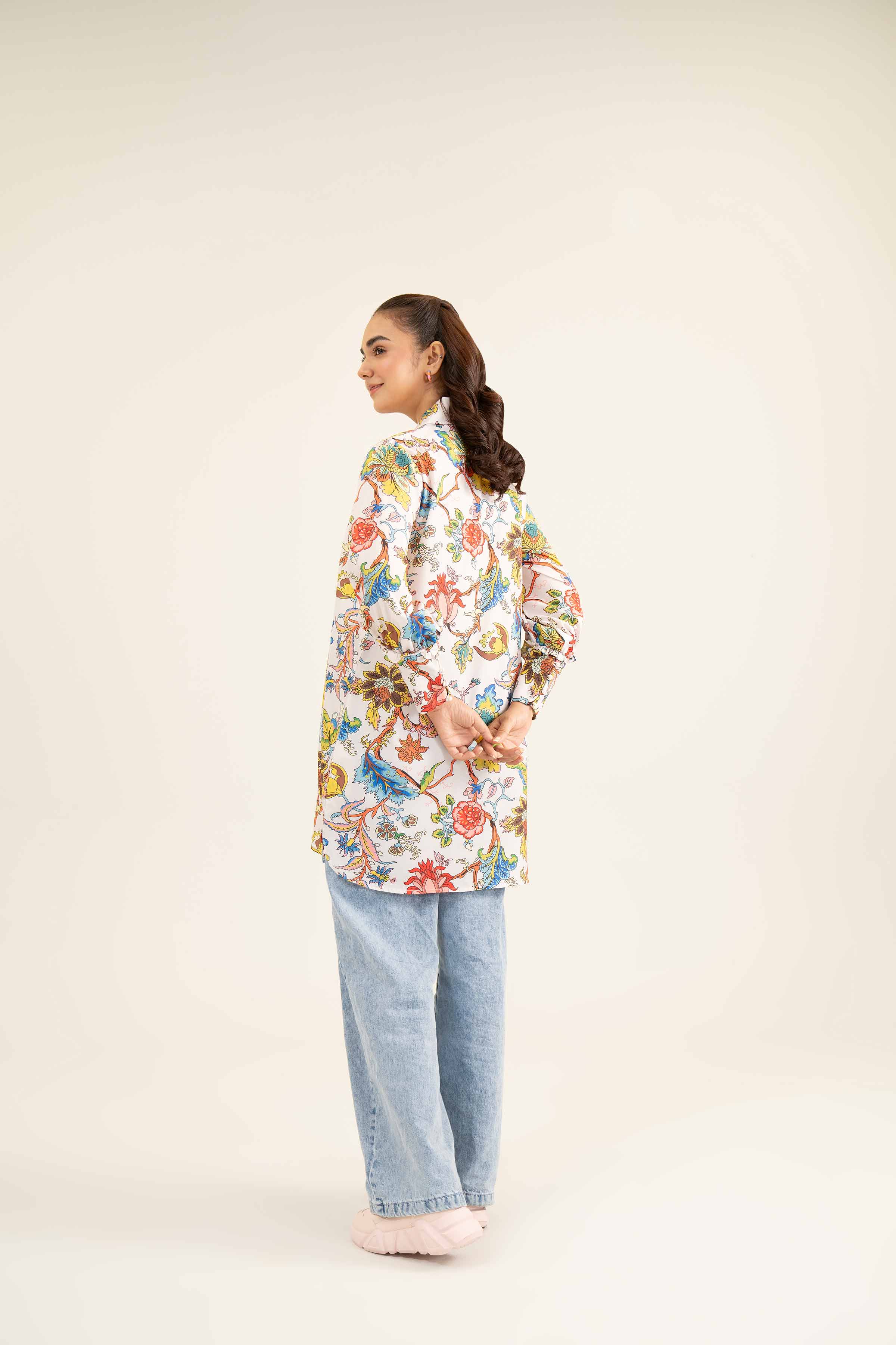 NishatUK - Brown Printed Silk 1-piece ready to wear Tunic