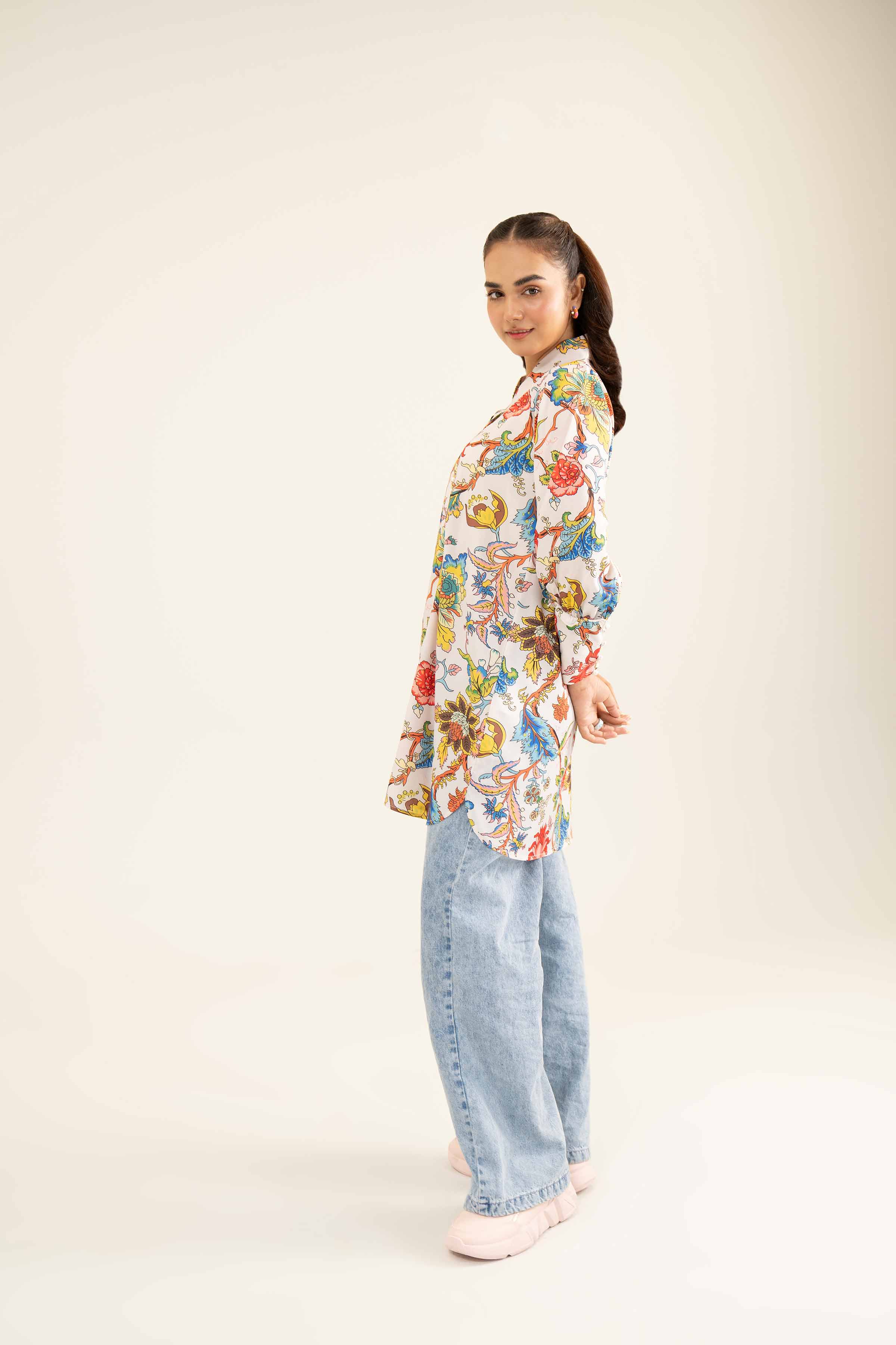 NishatUK - Brown Printed Silk 1-piece ready to wear Tunic