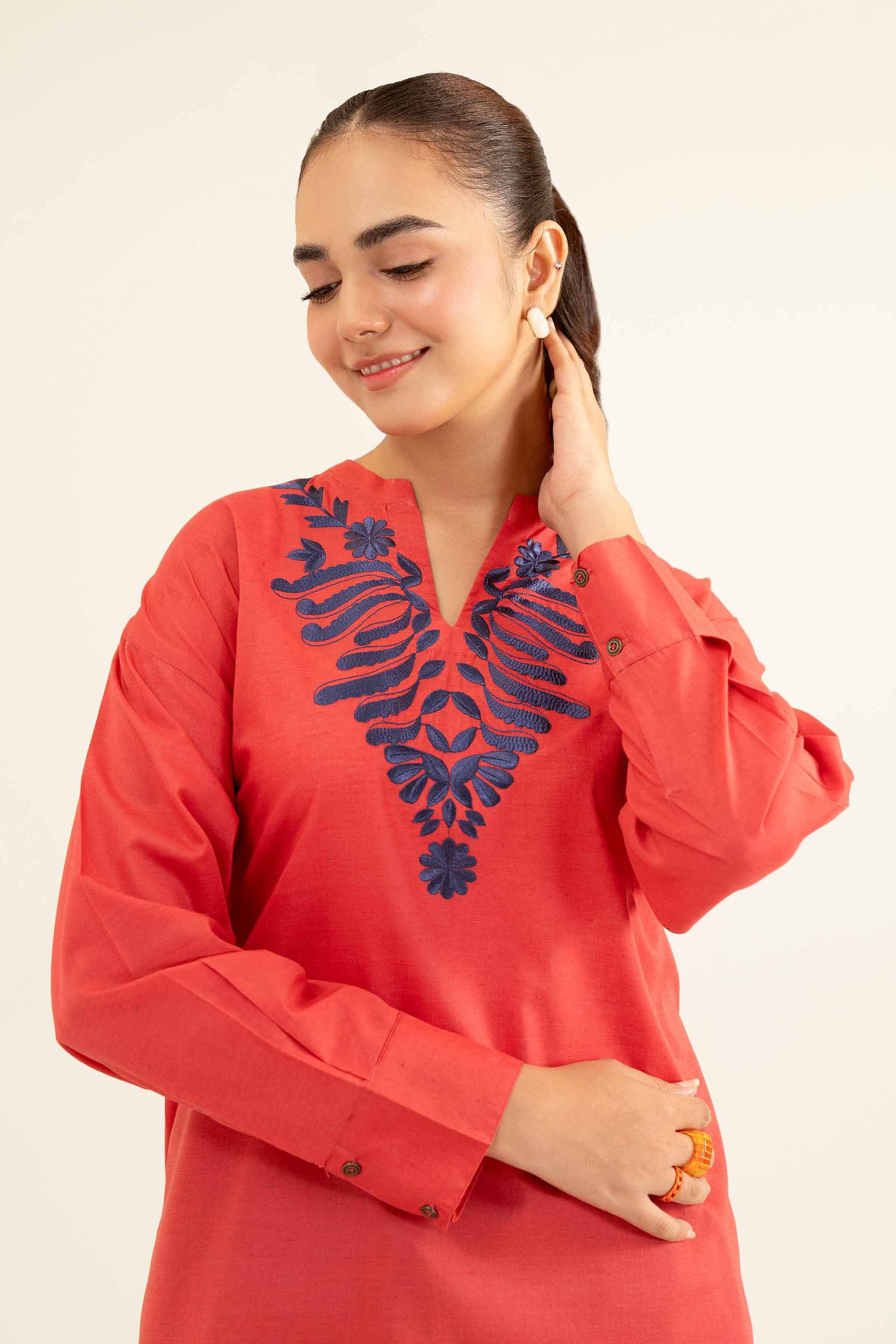 NishatUK - Red Embroidered  Lawn 1-piece ready to wear Tunic