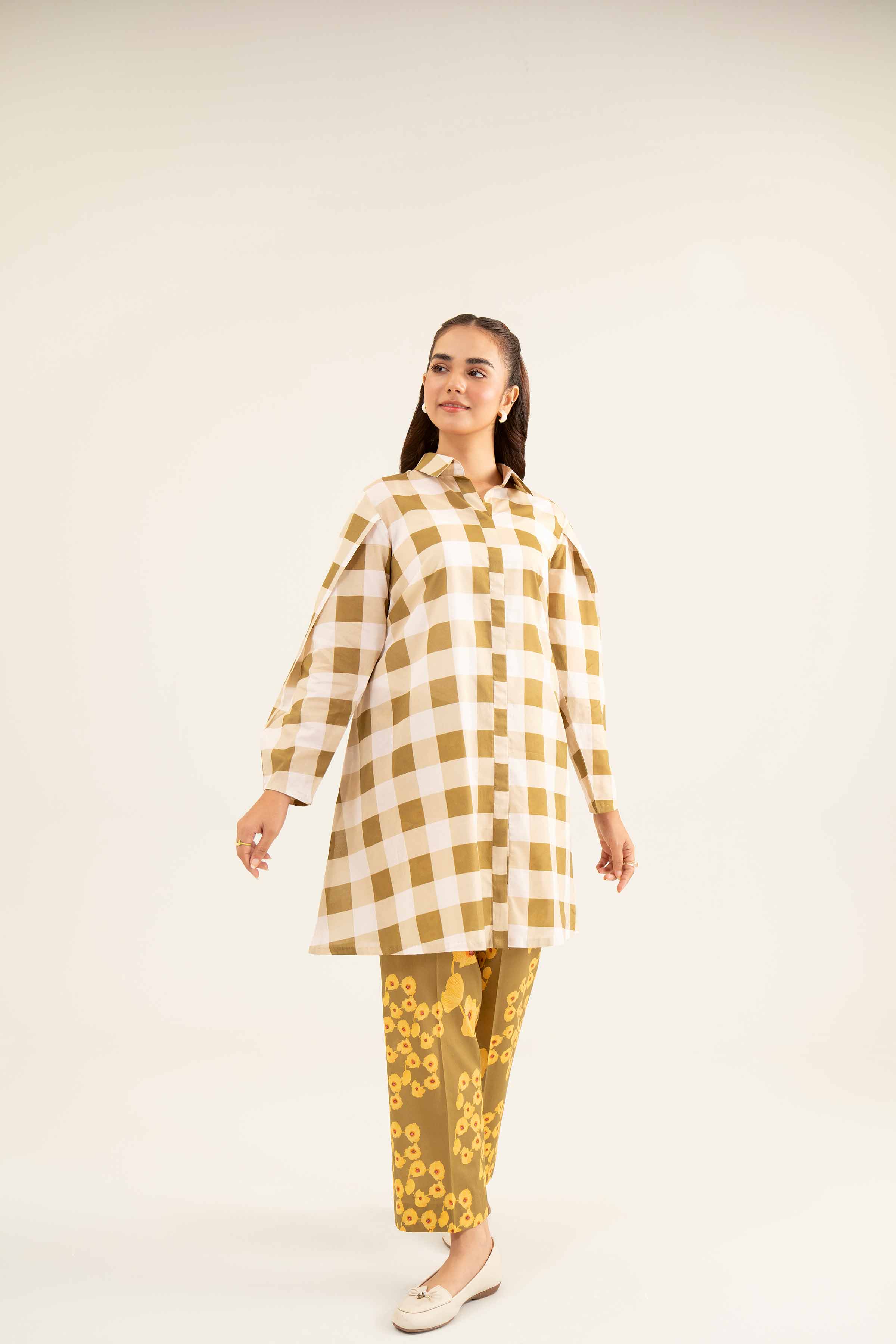 NishatUK - Olive Printed Lawn 2-piece ready to wear Dress