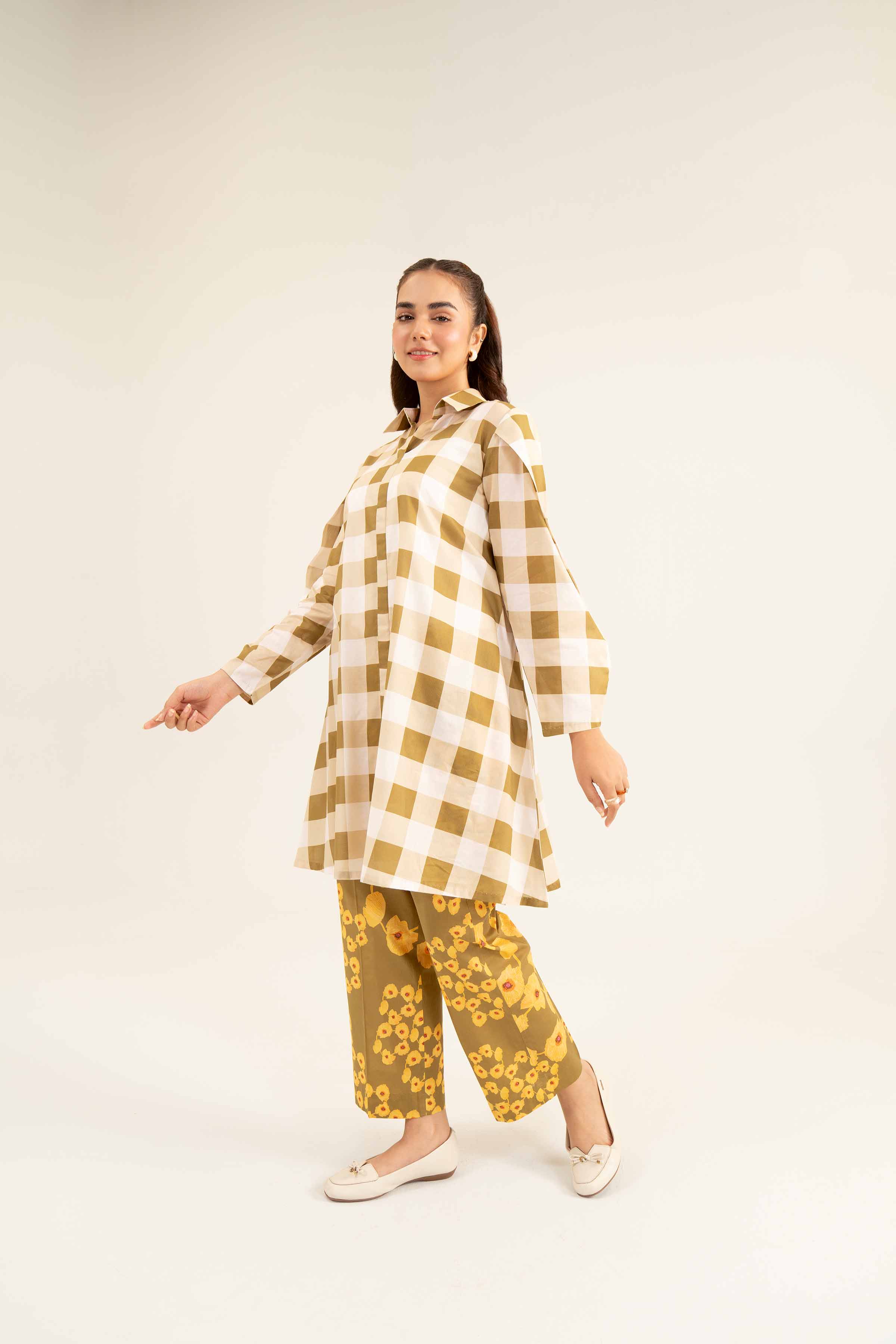 NishatUK - Olive Printed Lawn 2-piece ready to wear Dress