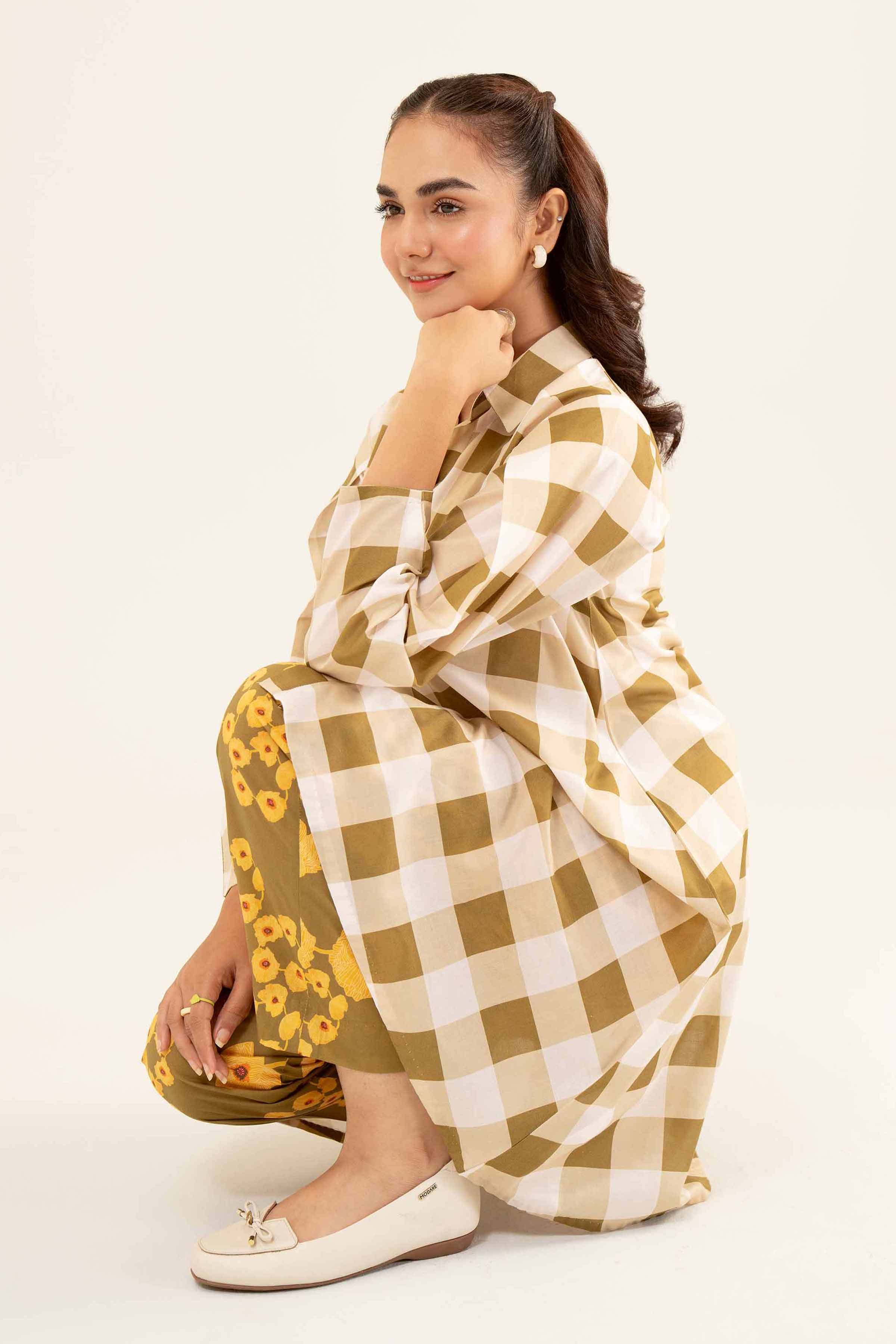 NishatUK - Olive Printed Lawn 2-piece ready to wear Dress