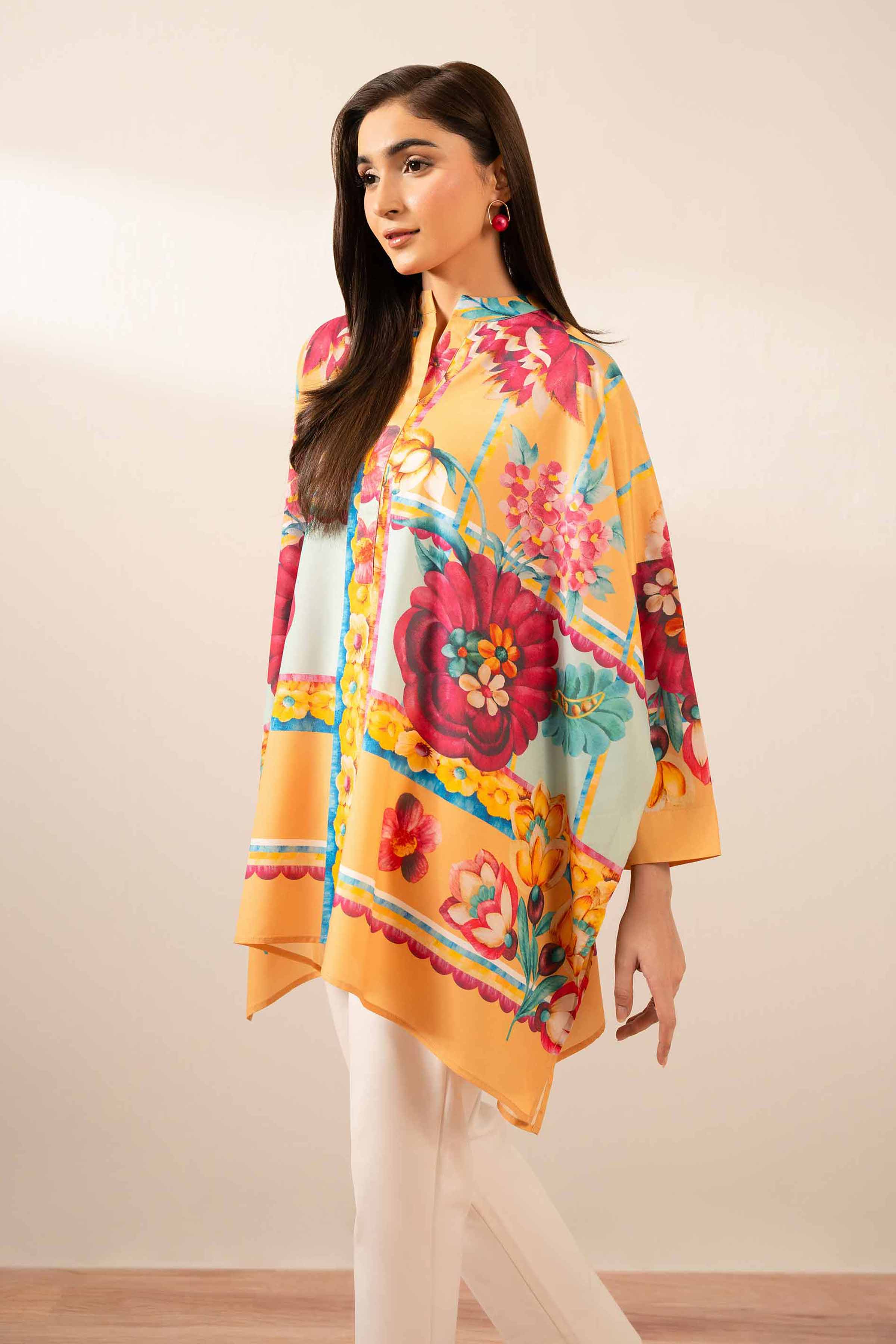 NishatUK - Yellow Printed Silk 1-piece ready to wear Tunic