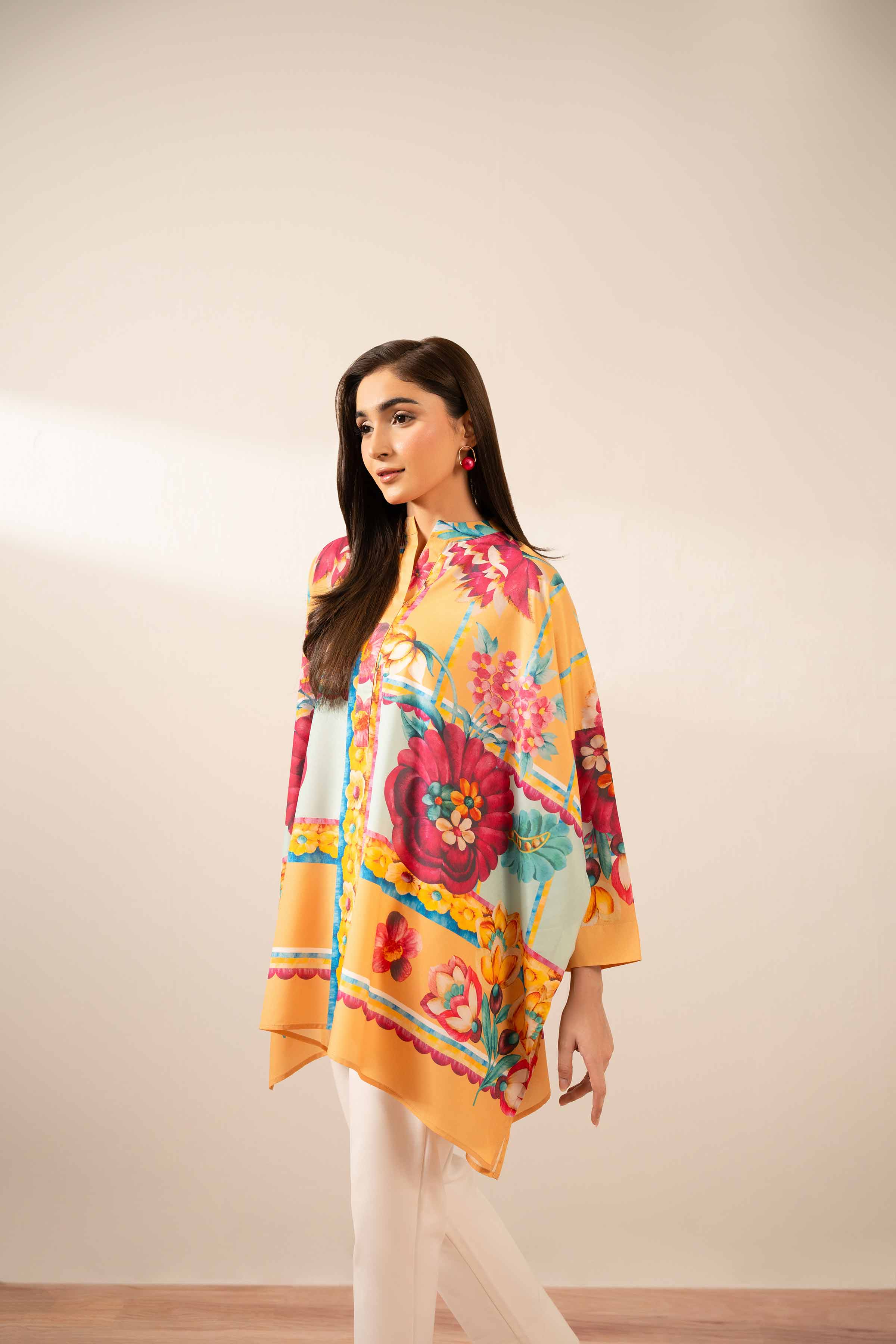 NishatUK - Yellow Printed Silk 1-piece ready to wear Tunic