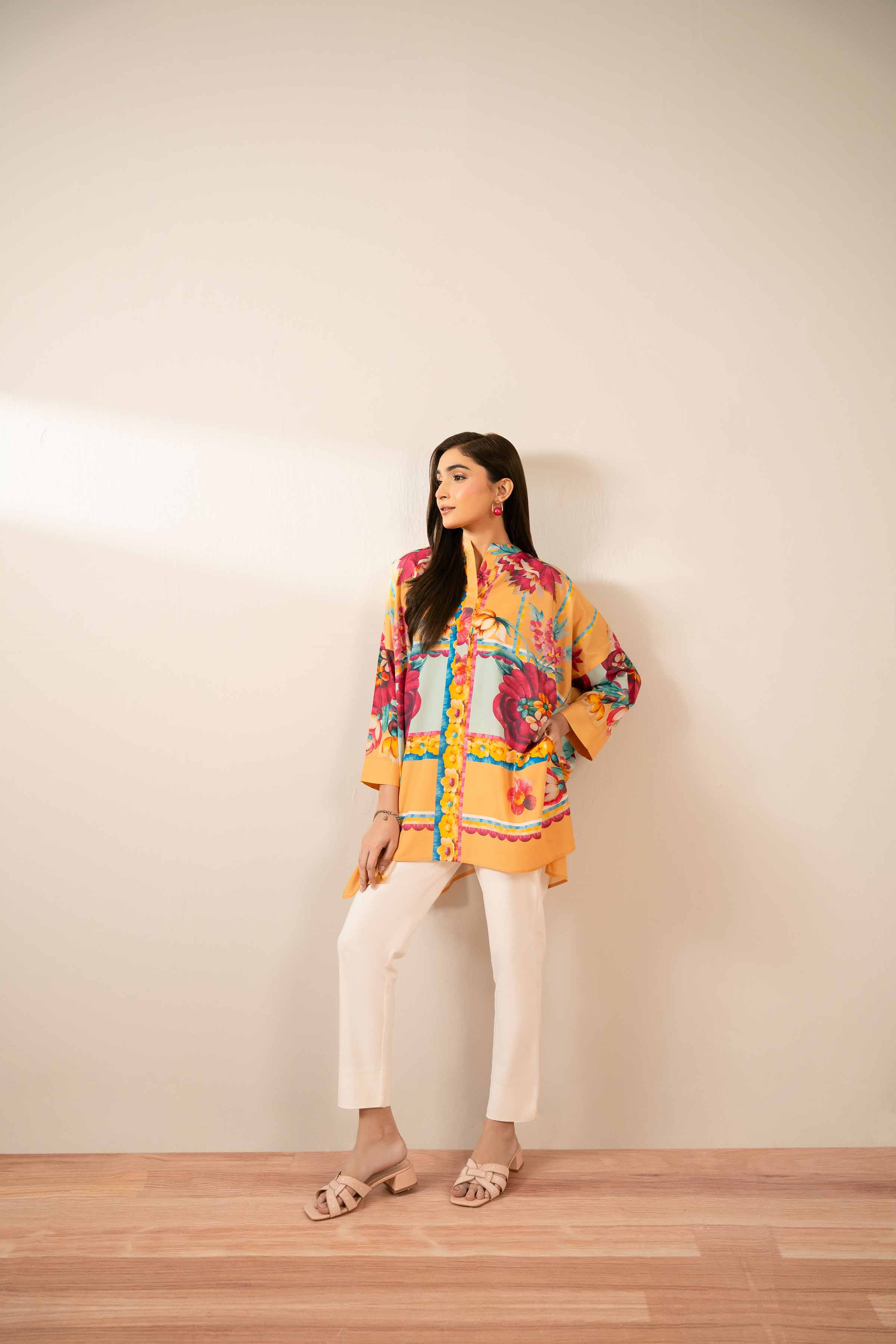 NishatUK - Yellow Printed Silk 1-piece ready to wear Tunic