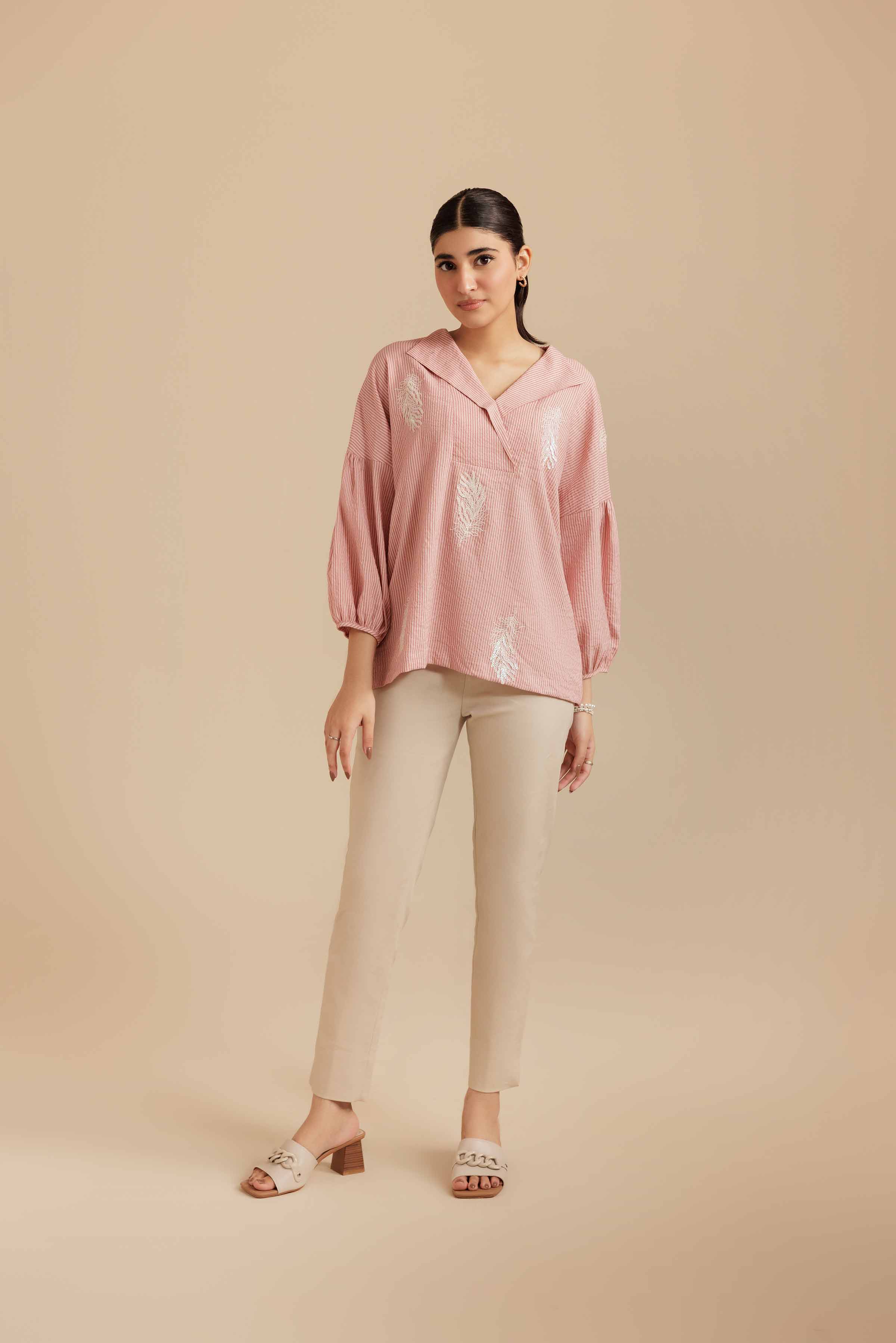 NishatUK - Tea Pink  Yarn Dyed 1-piece ready to wear Tunic