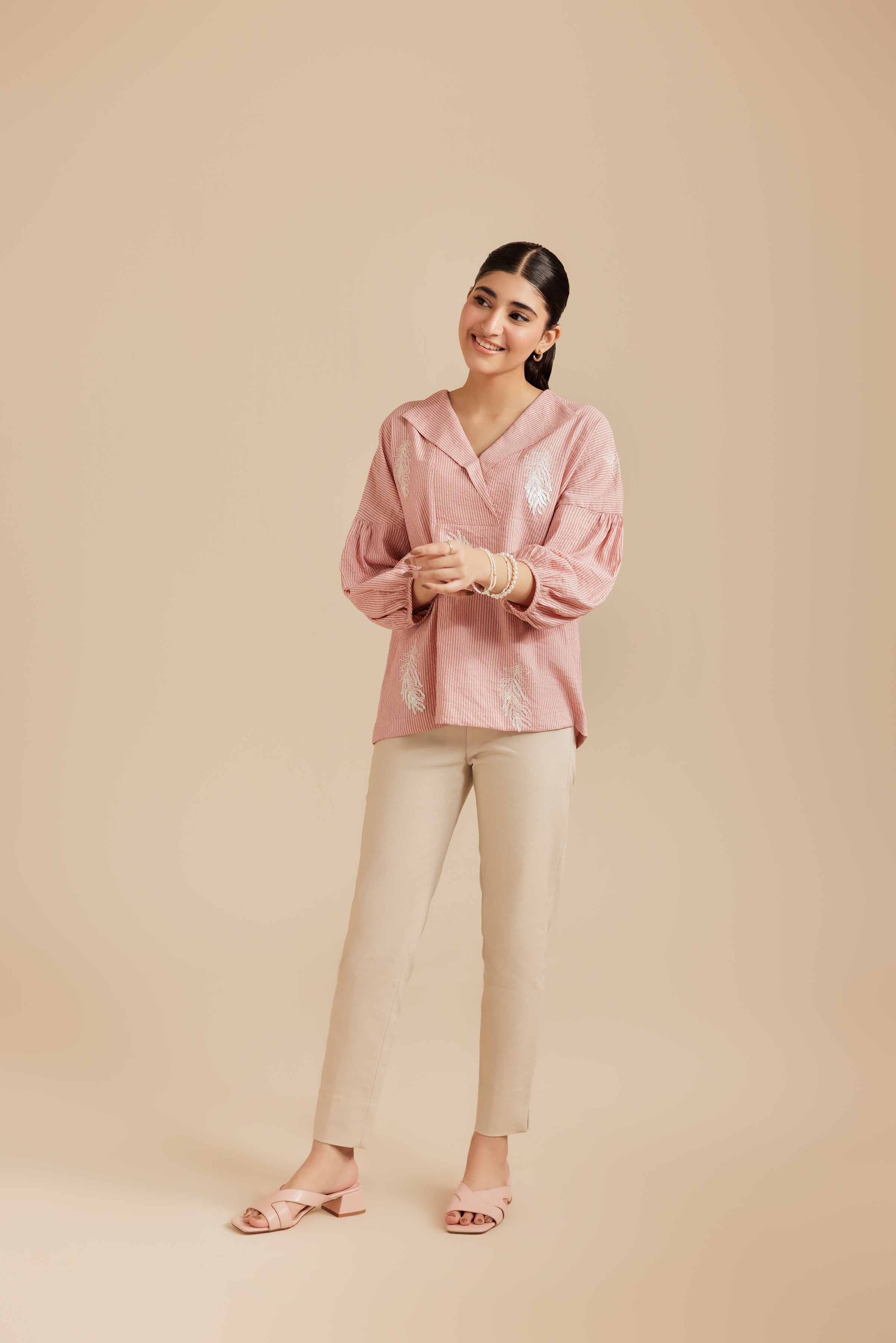 NishatUK - Tea Pink  Yarn Dyed 1-piece ready to wear Tunic