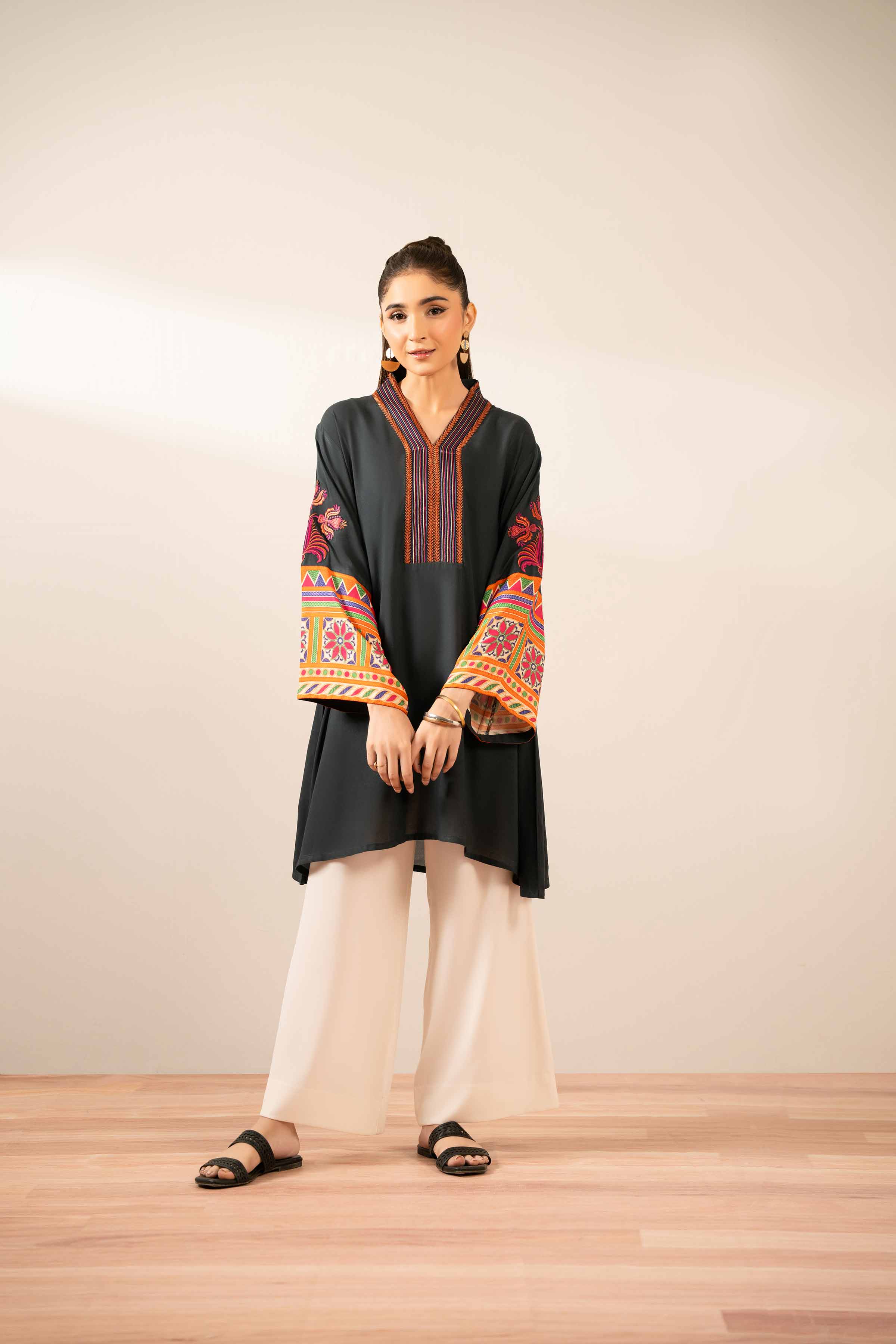 NishatUK - Black Embroidered Cambric 1-piece ready to wear Tunic