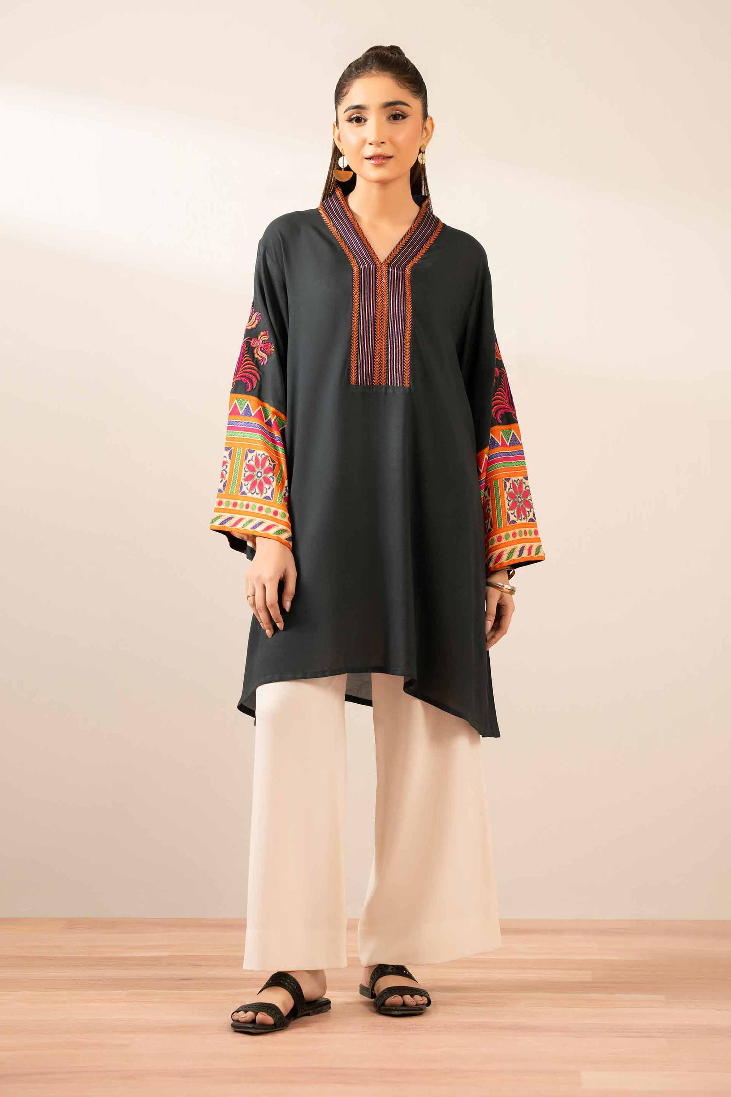 NishatUK - Black Embroidered Cambric 1-piece ready to wear Tunic