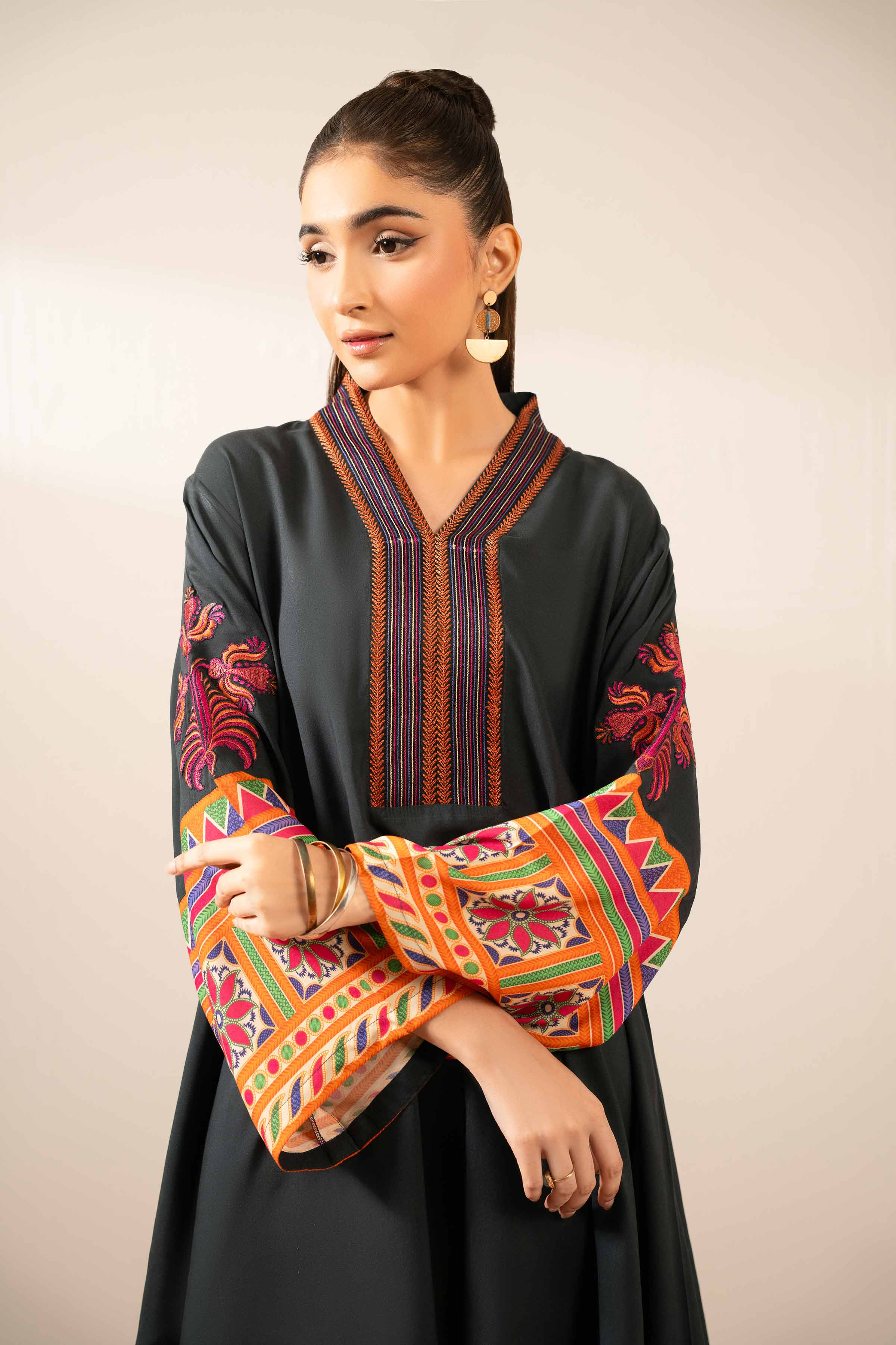 NishatUK - Black Embroidered Cambric 1-piece ready to wear Tunic