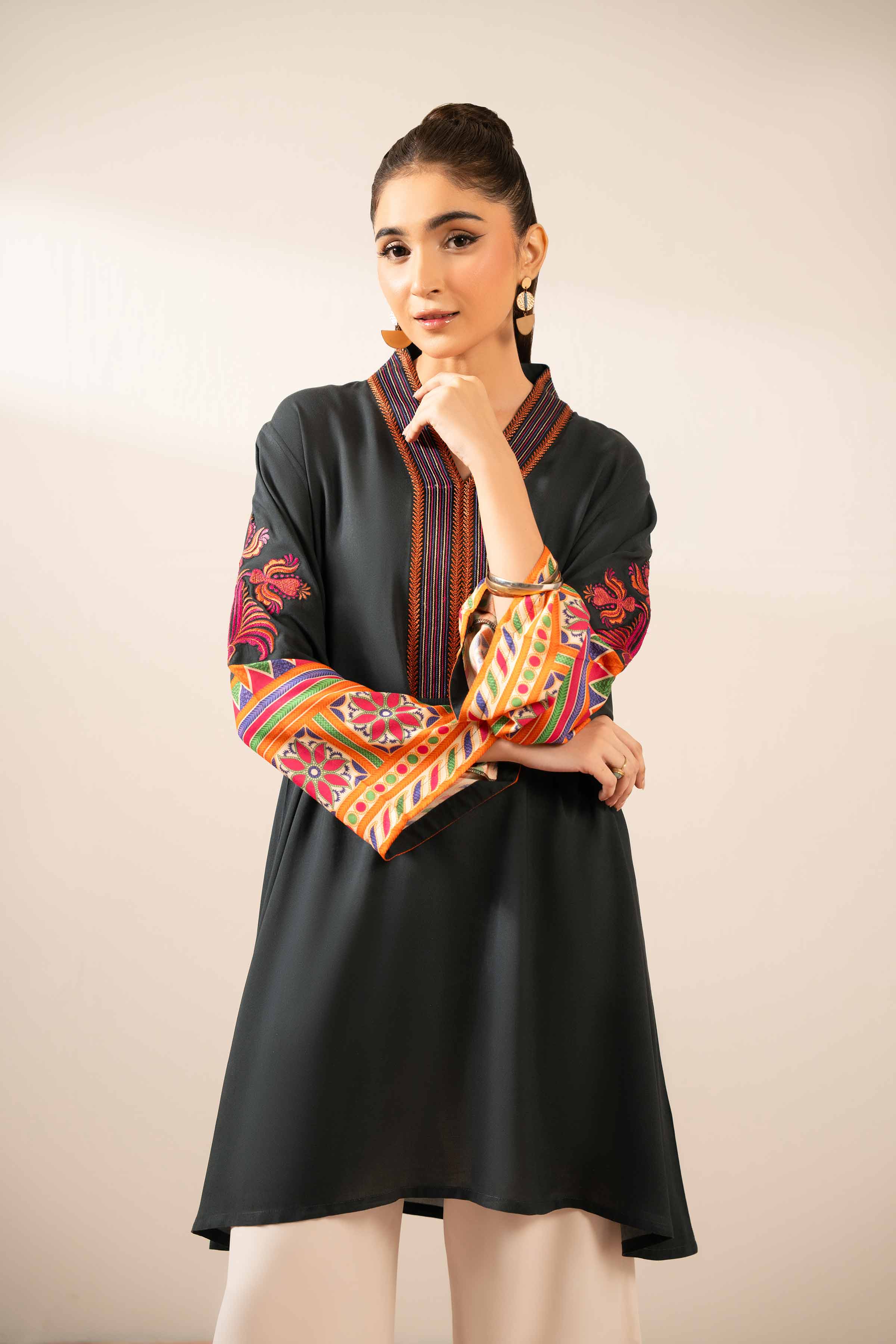 NishatUK - Black Embroidered Cambric 1-piece ready to wear Tunic