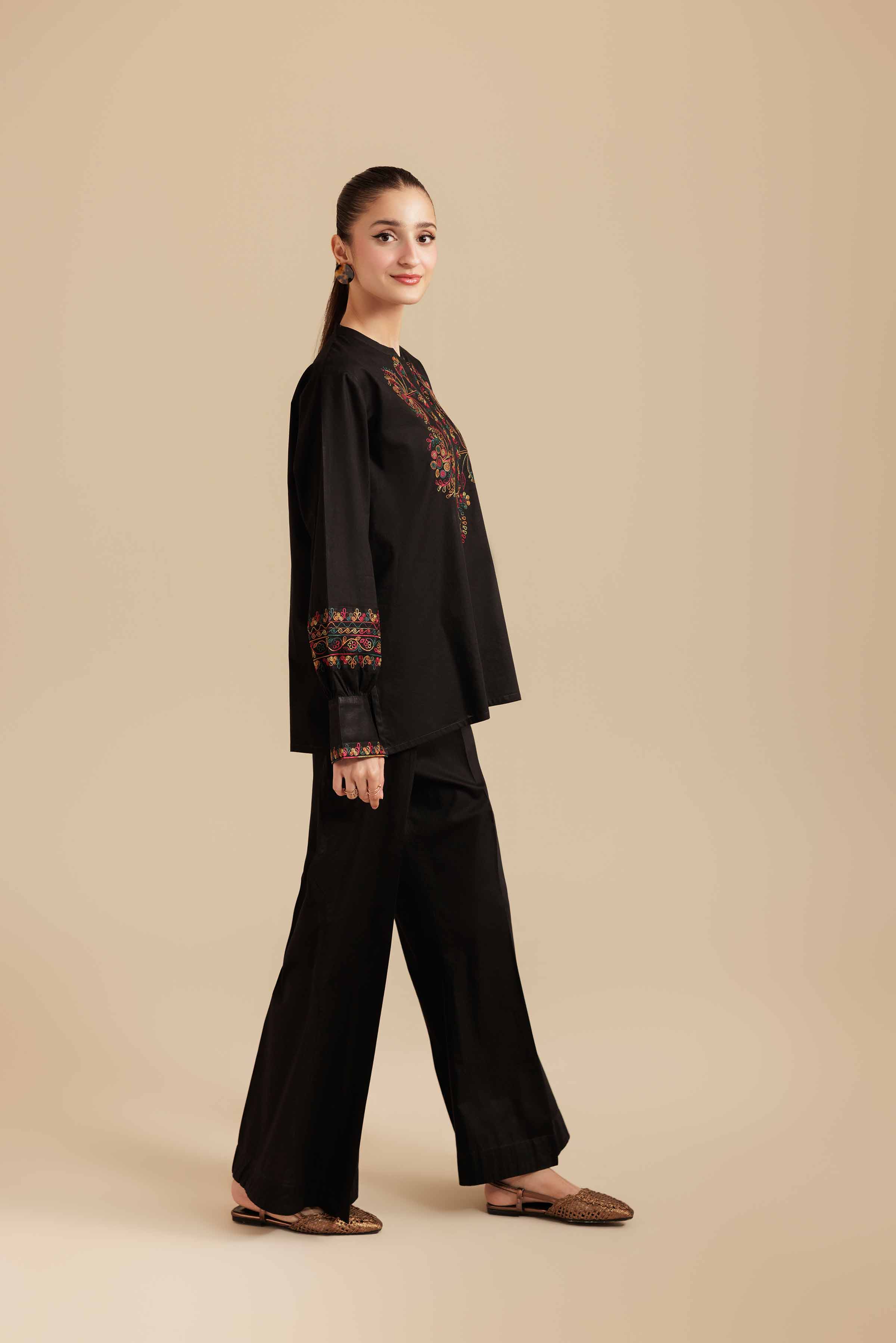 NishatUK - Black Embroidered Cambric 2-piece ready to wear Dress