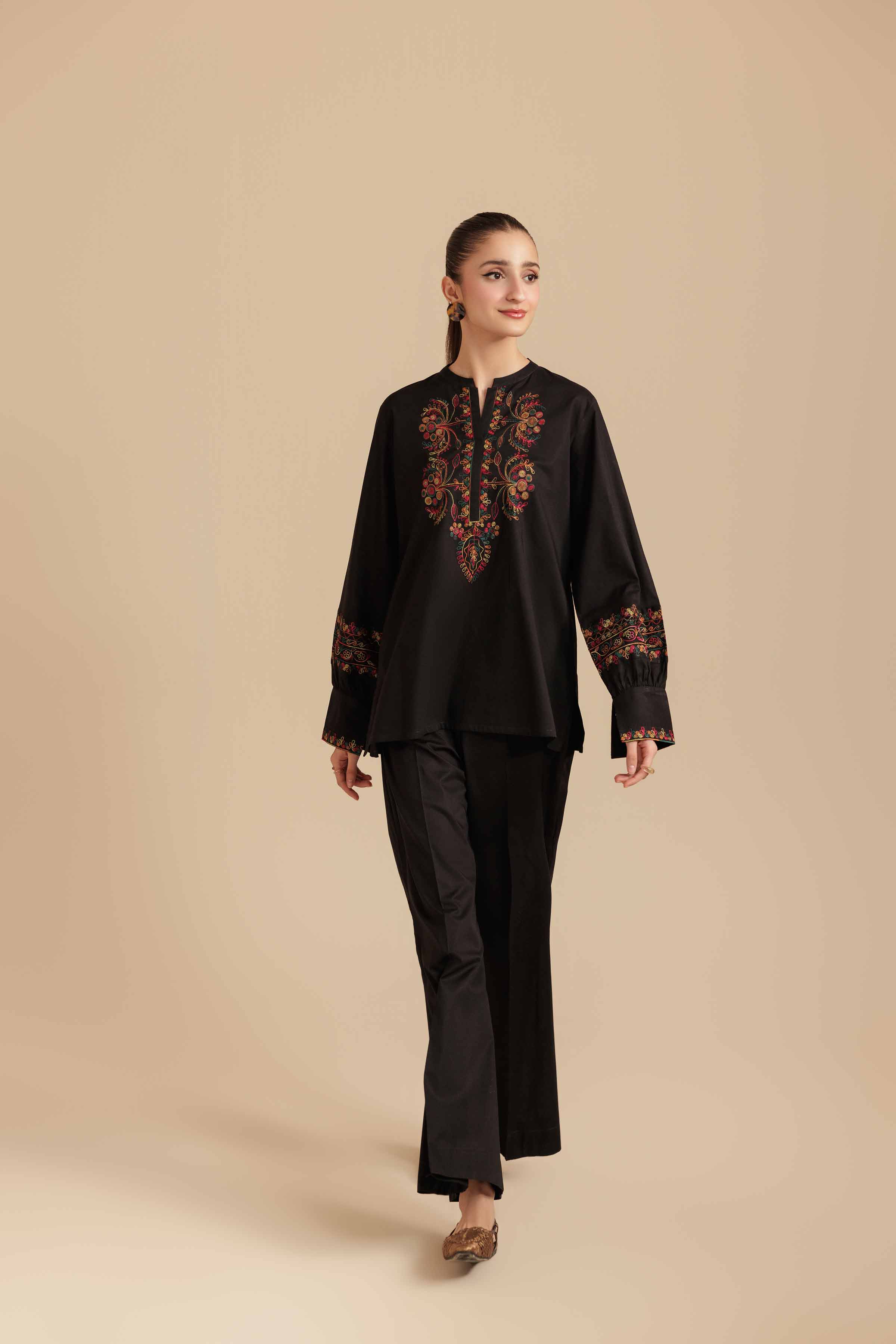 NishatUK - Black Embroidered Cambric 2-piece ready to wear Dress