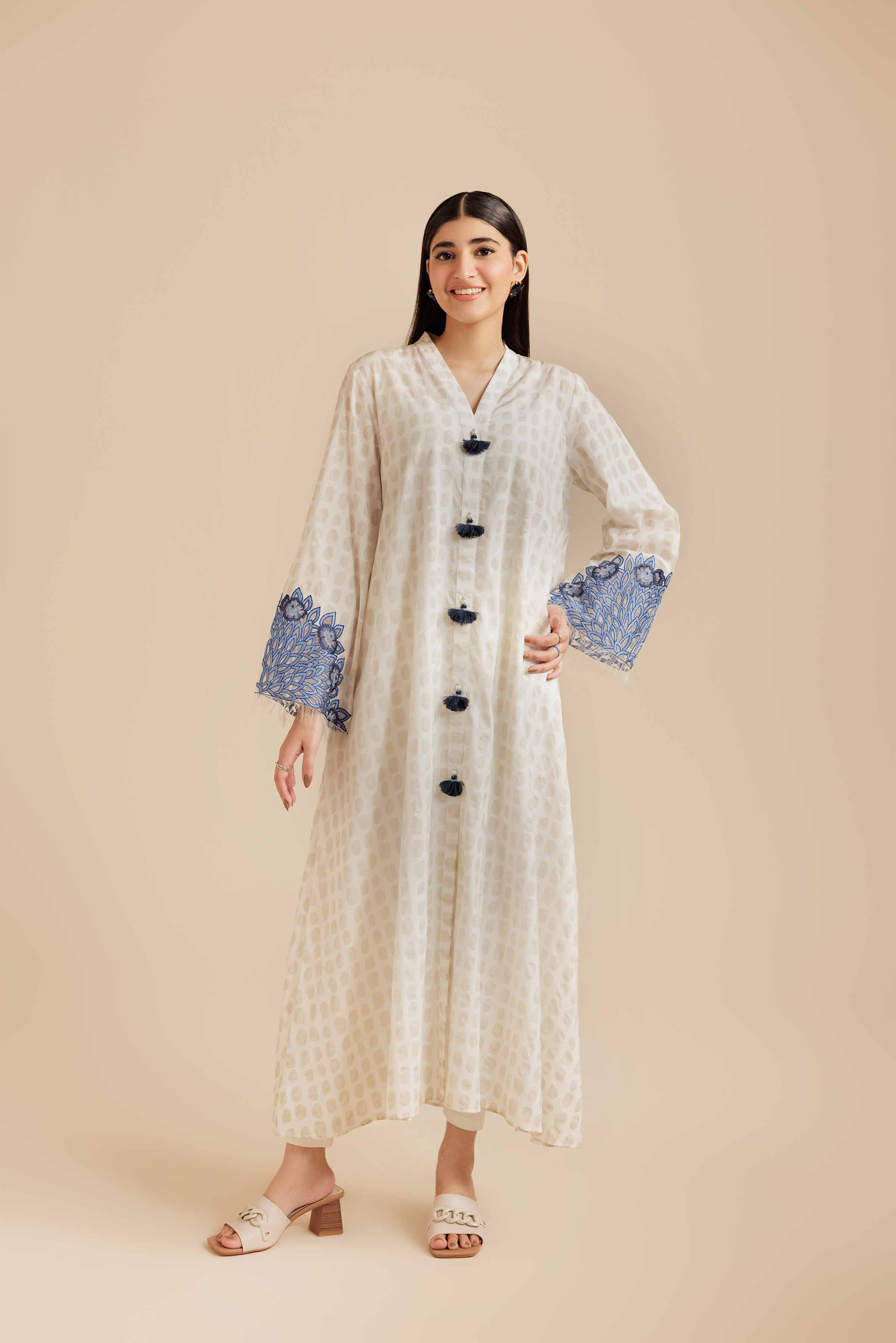NishatUK - White Embroidered Burnout 1-piece ready to wear Long Dress