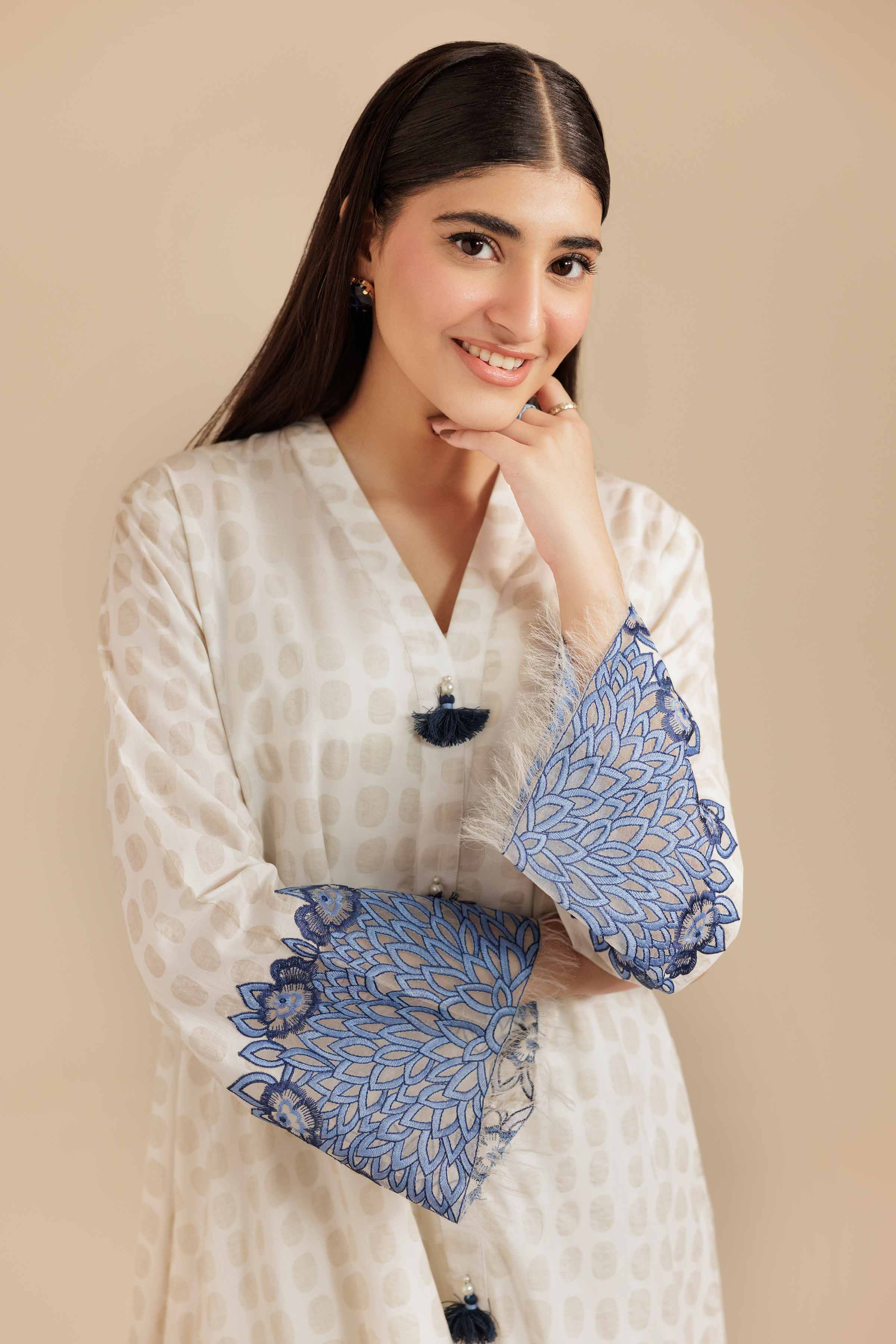 NishatUK - White Embroidered Burnout 1-piece ready to wear Long Dress