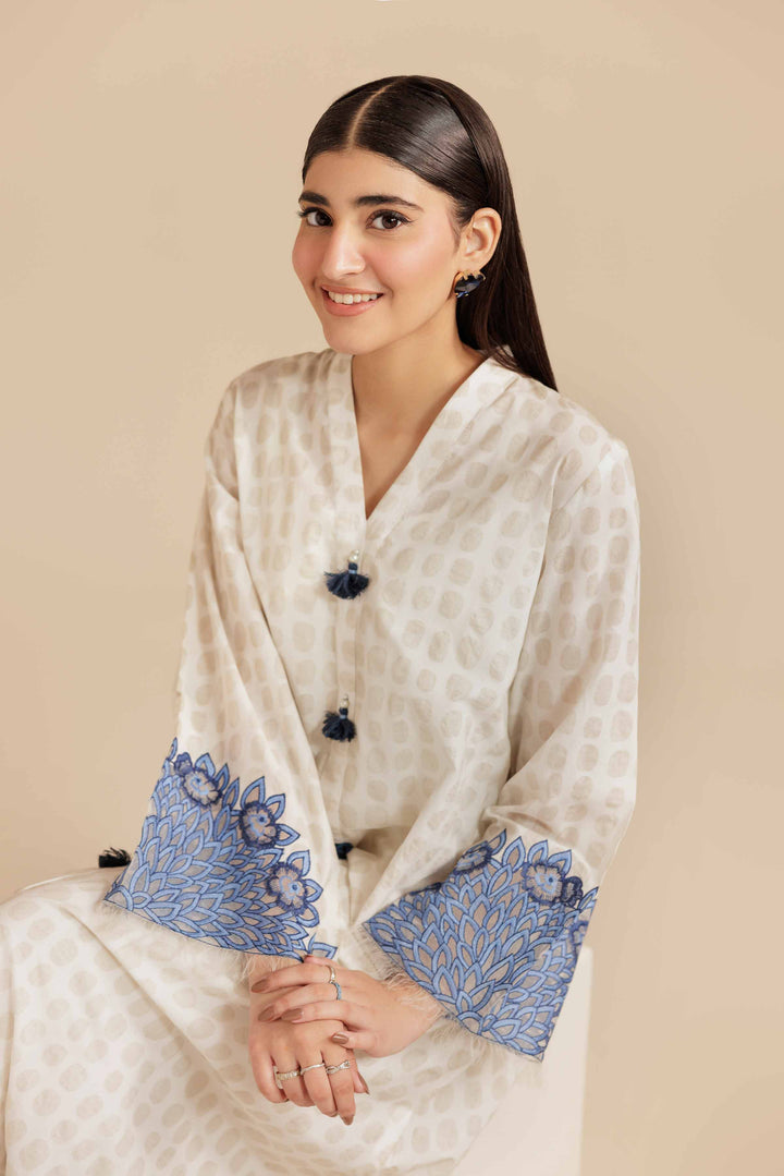 NishatUK - White Embroidered Burnout 1-piece ready to wear Long Dress