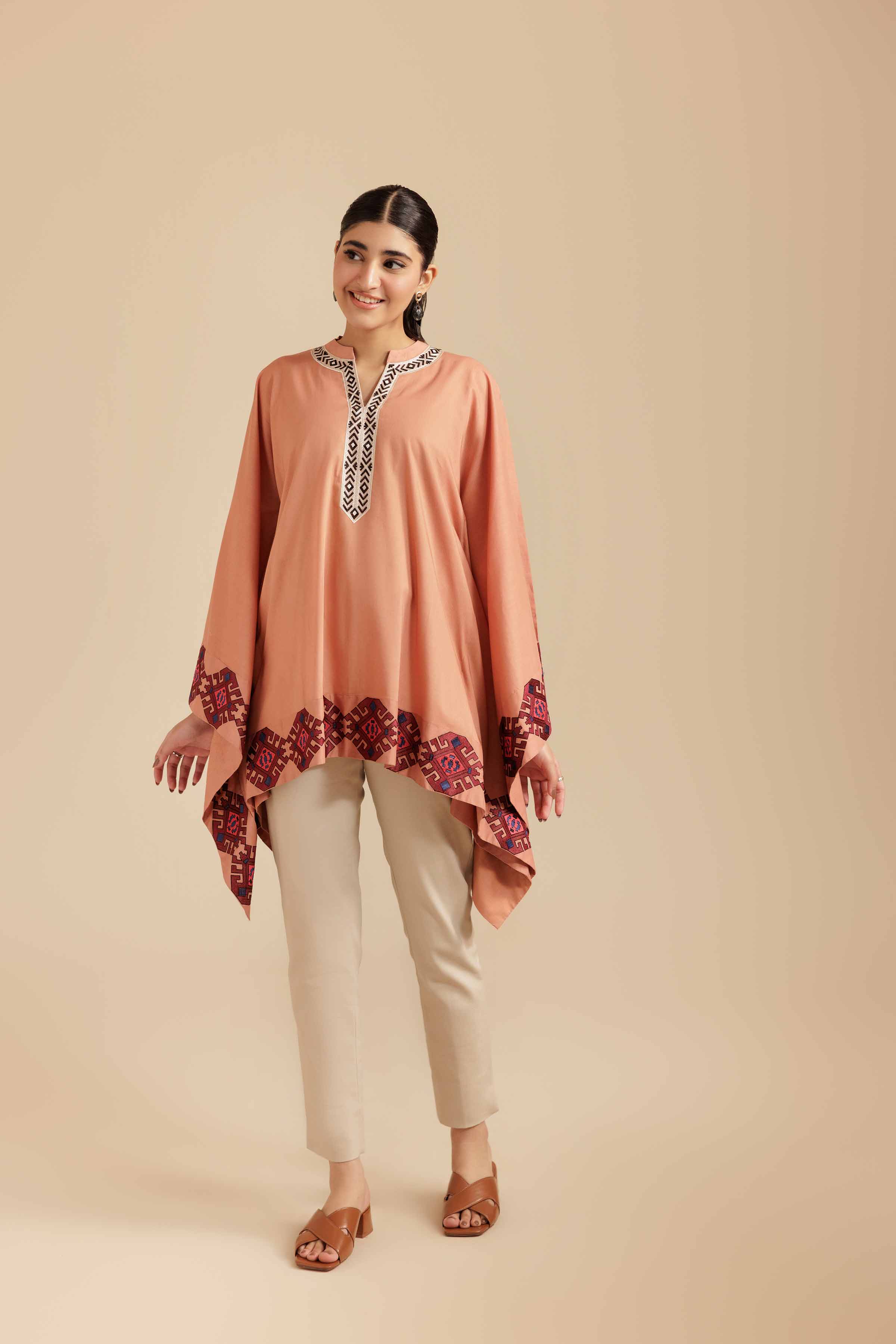 NishatUK - Rust Embroidered Cambric 1-piece ready to wear Tunic