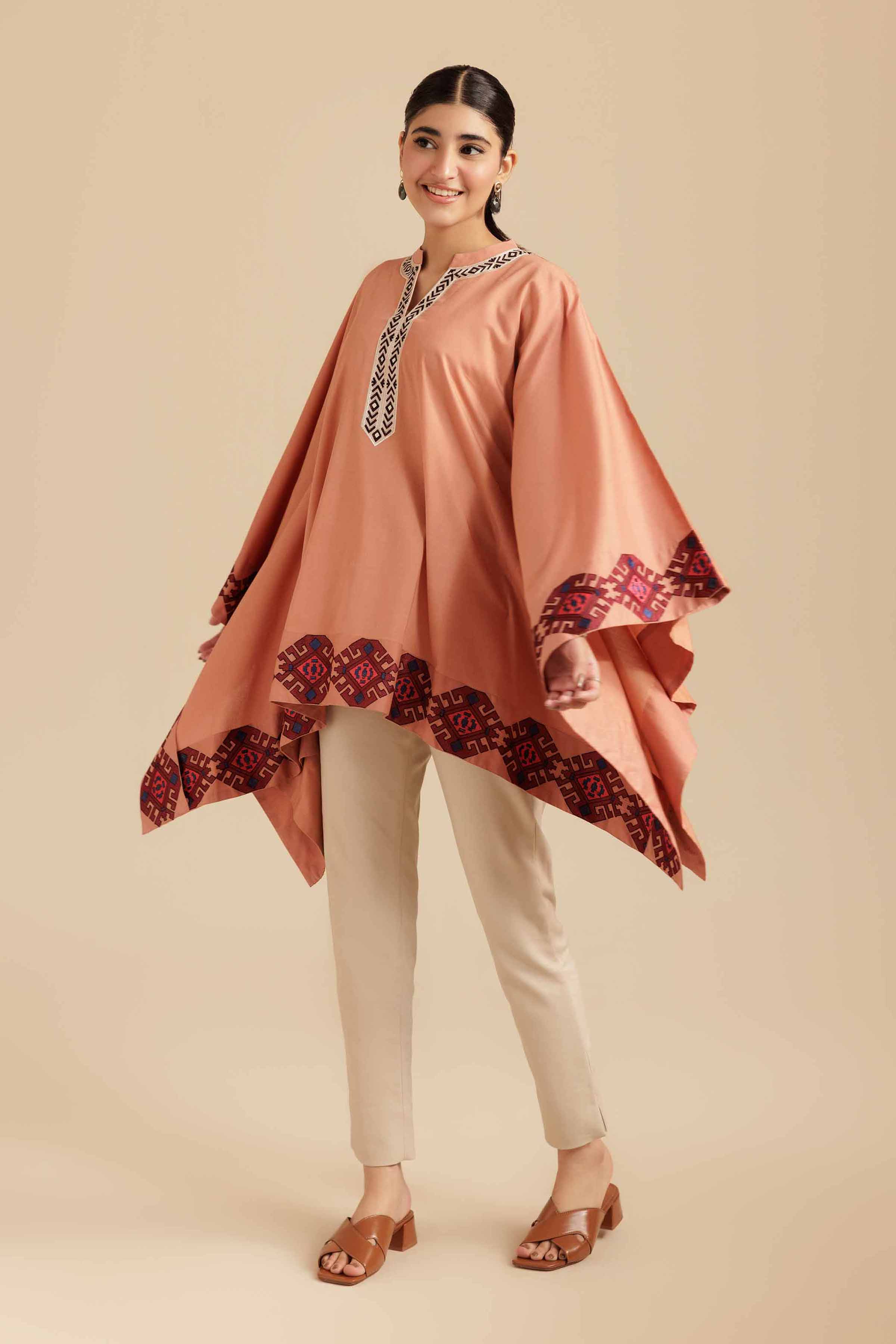 NishatUK - Rust Embroidered Cambric 1-piece ready to wear Tunic