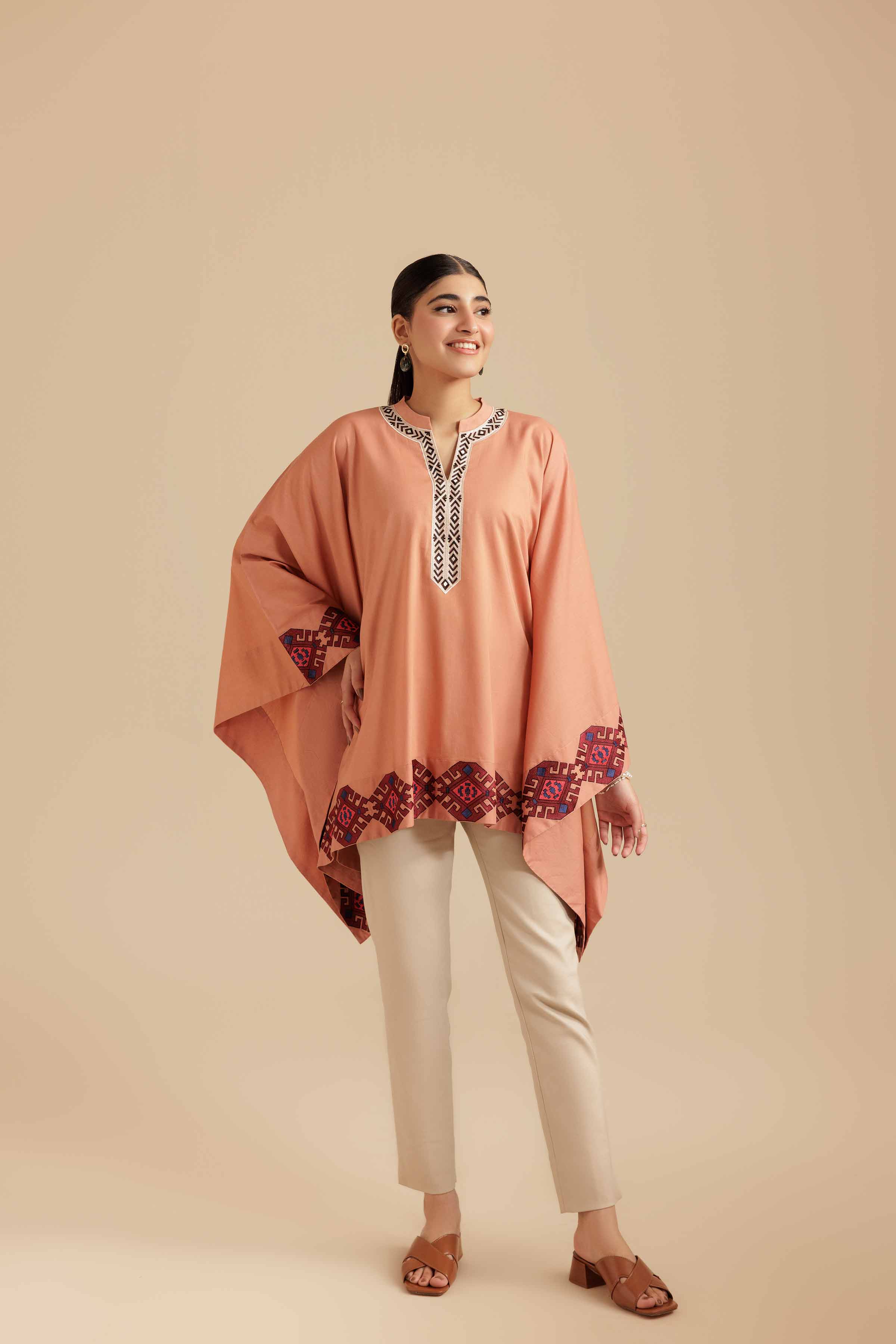 NishatUK - Rust Embroidered Cambric 1-piece ready to wear Tunic