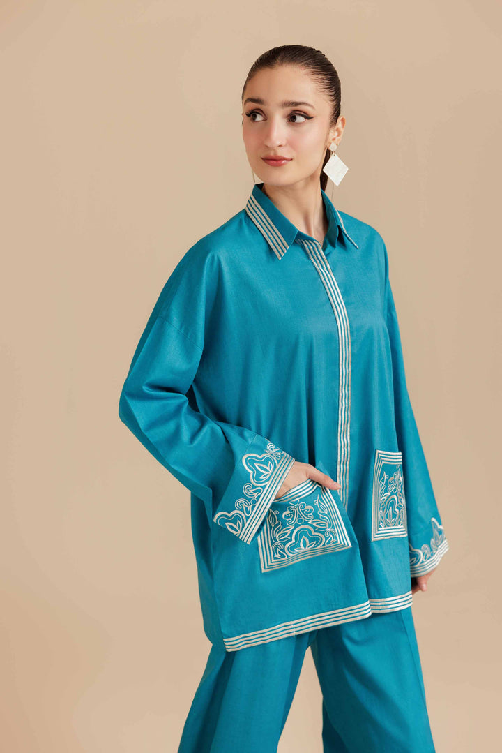 NishatUK - Teal Embroidered Cambric 2-piece ready to wear Dress