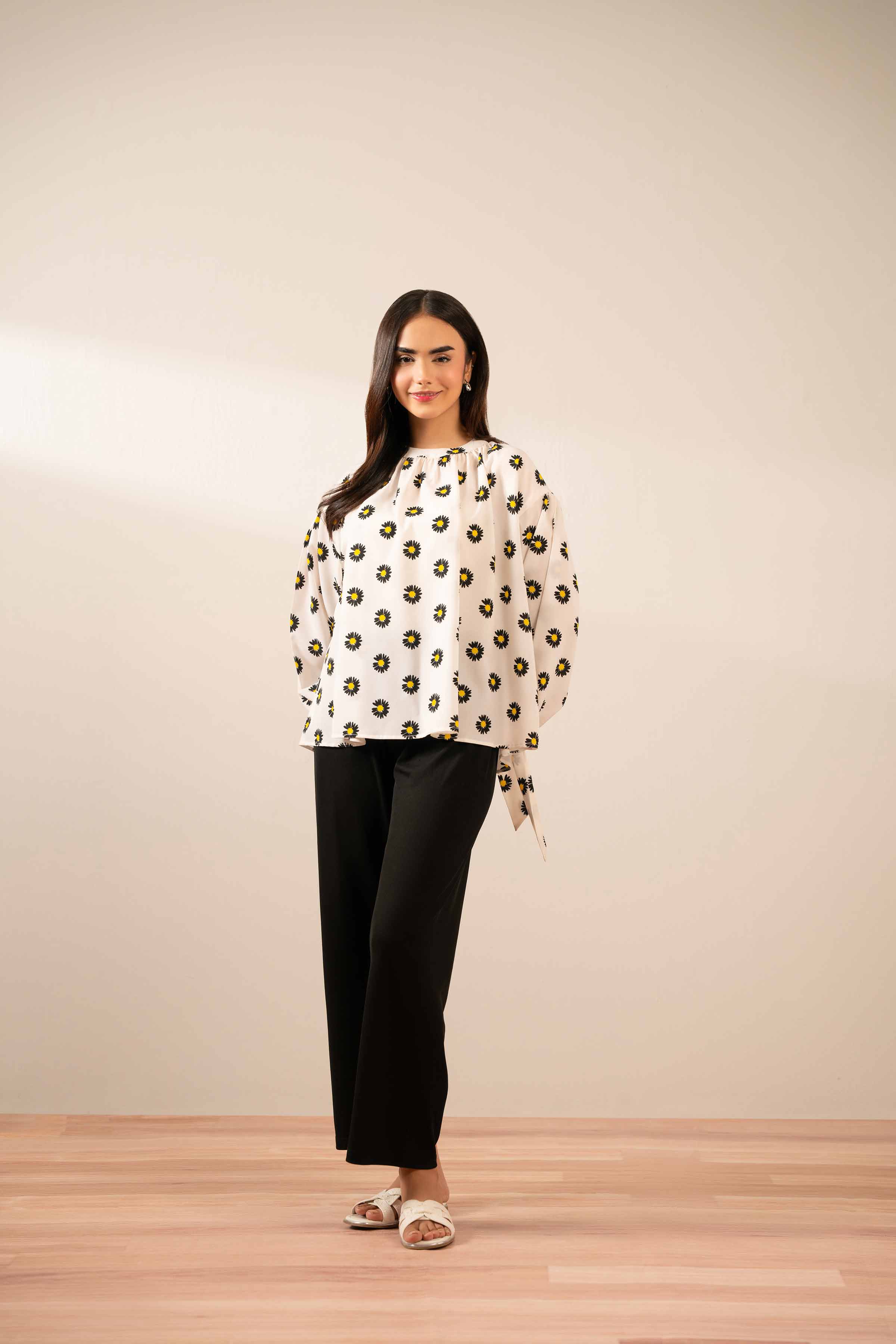 NishatUK - White Printed Georgette 1-piece ready to wear Tunic