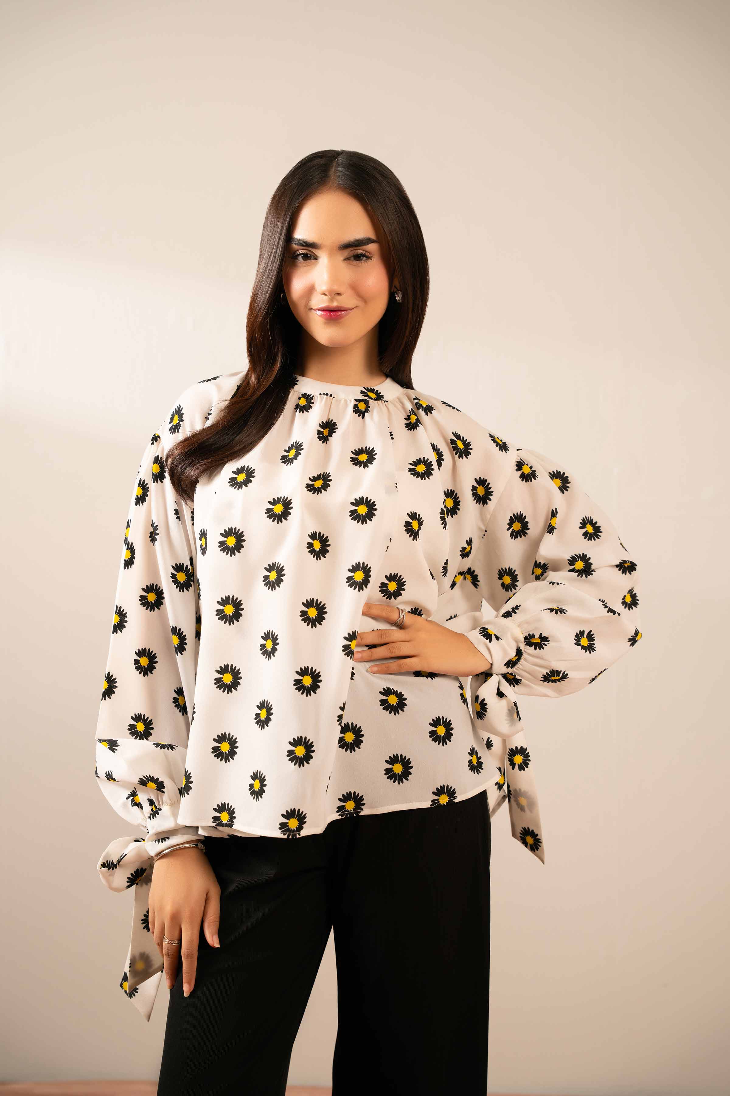 NishatUK - White Printed Georgette 1-piece ready to wear Tunic