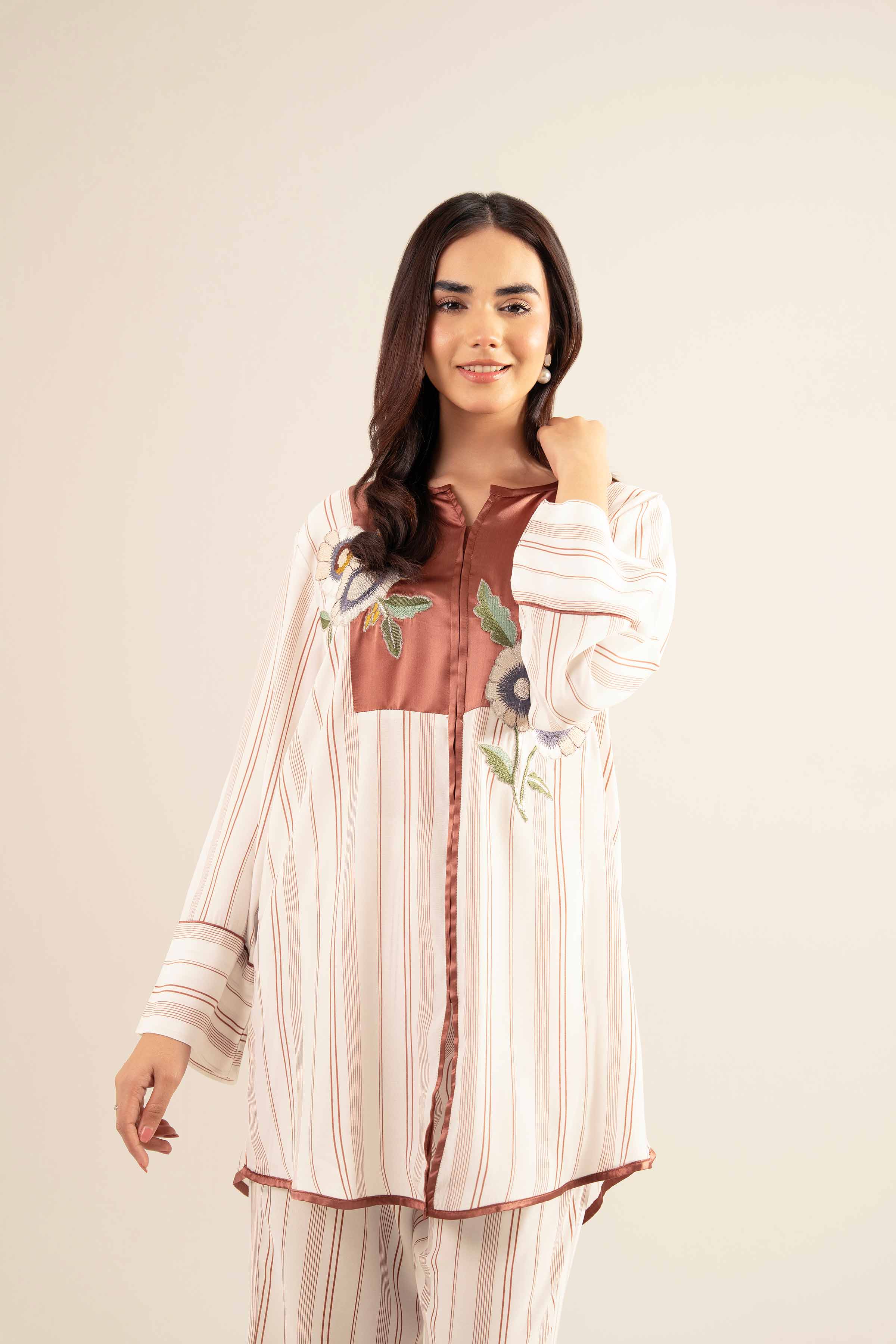 NishatUK - Off White Embroidered  Silk 2-piece ready to wear Dress