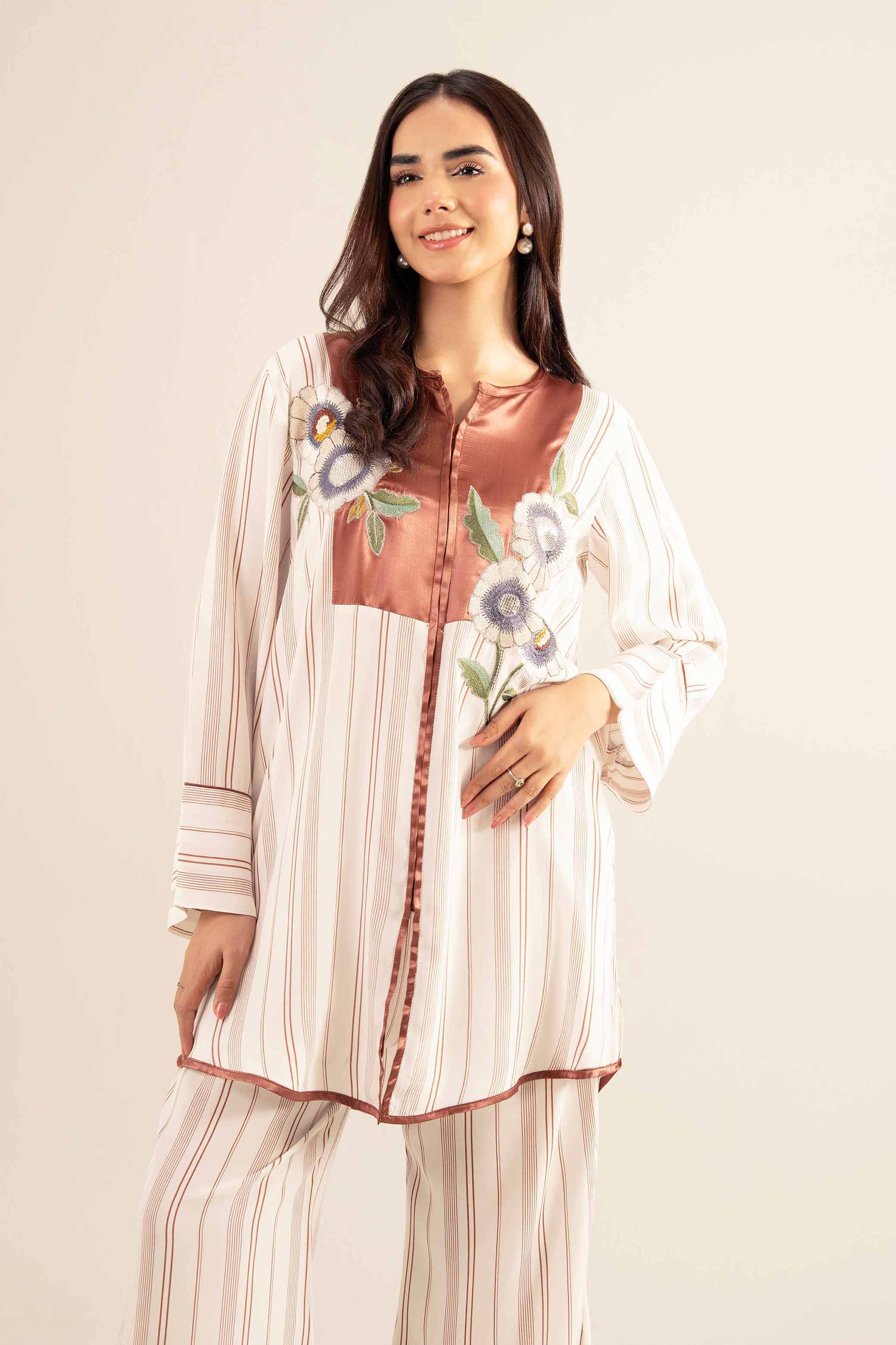 NishatUK - Off White Embroidered  Silk 2-piece ready to wear Dress