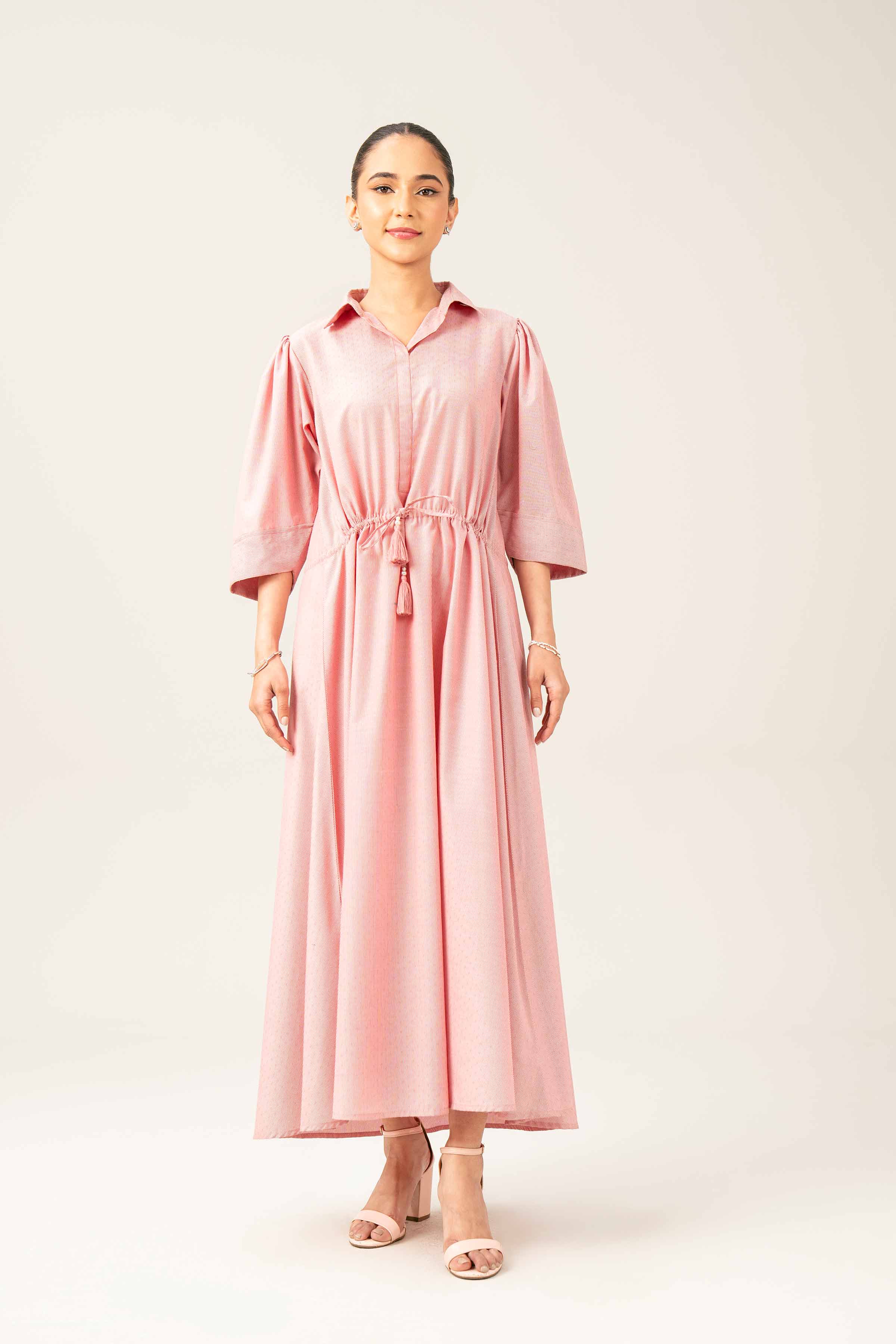NishatUK - Brown Printed  Yarn Dyed 1-piece ready to wear Long Dress