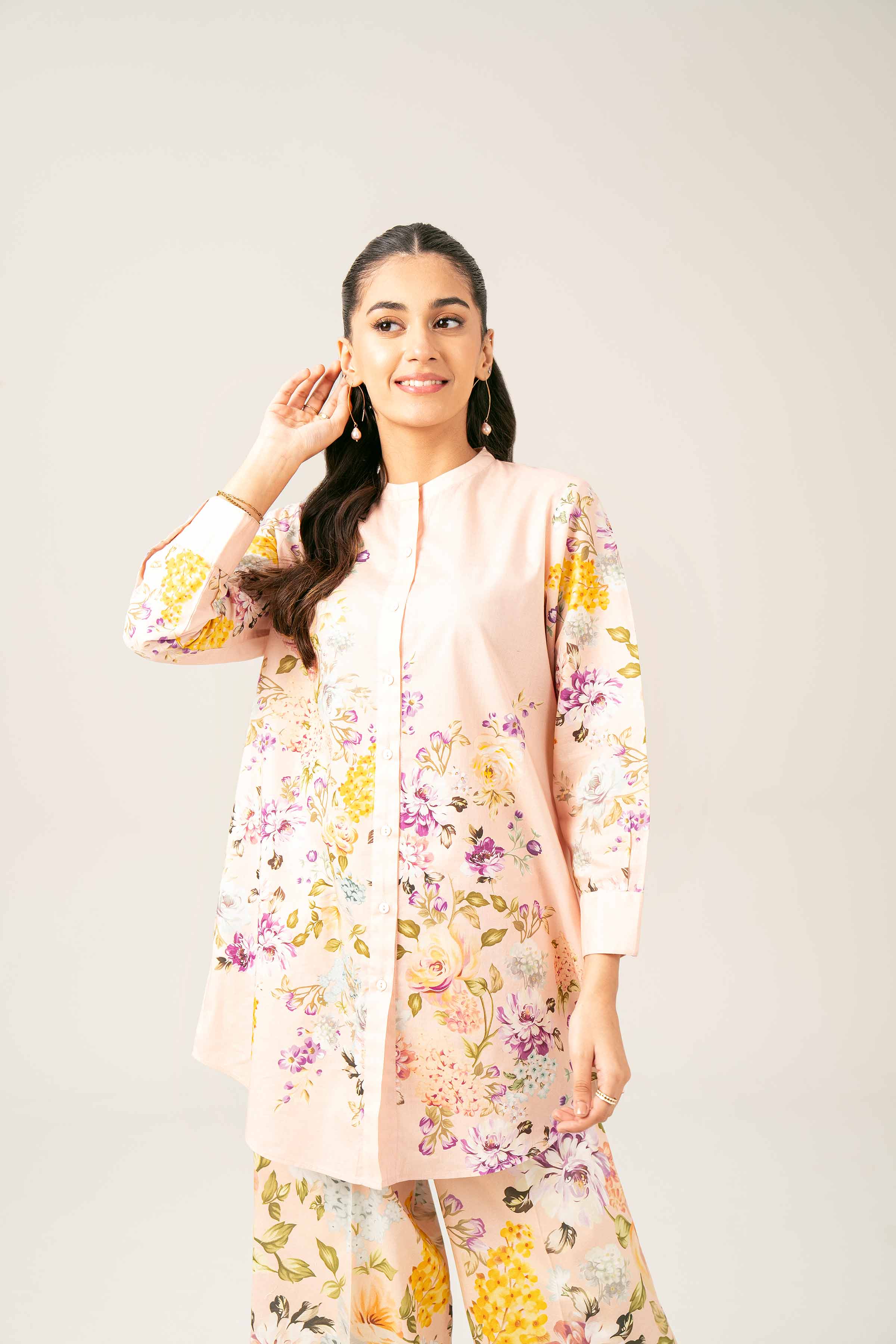 NishatUK - Brown Printed  Cambric 2-piece ready to wear Dress