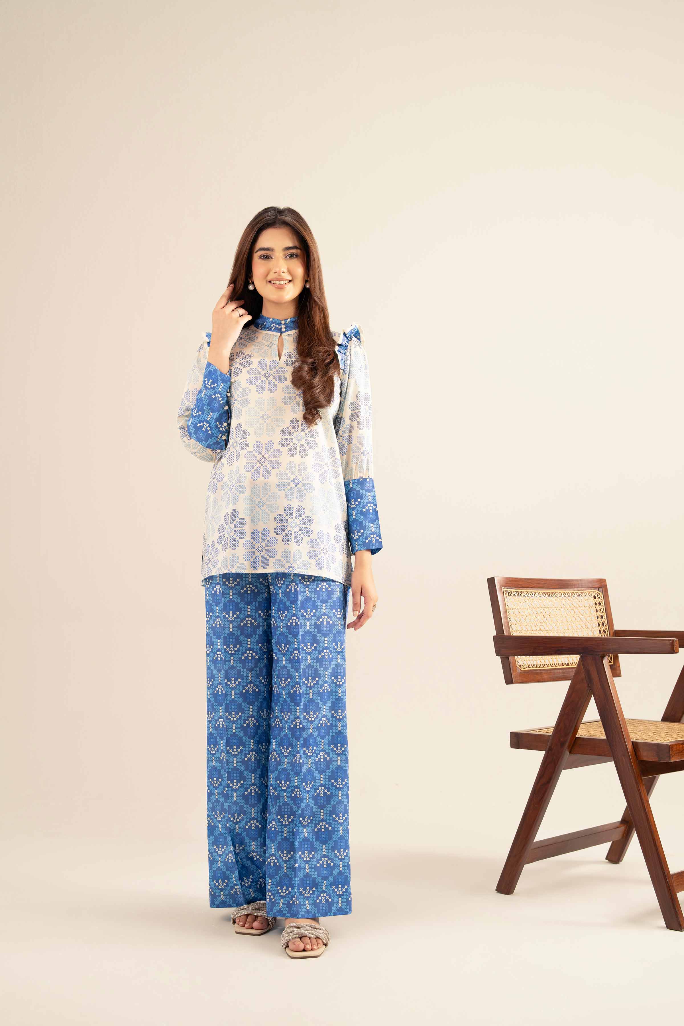 NishatUK - White Printed  Cambric 2-piece ready to wear Dress