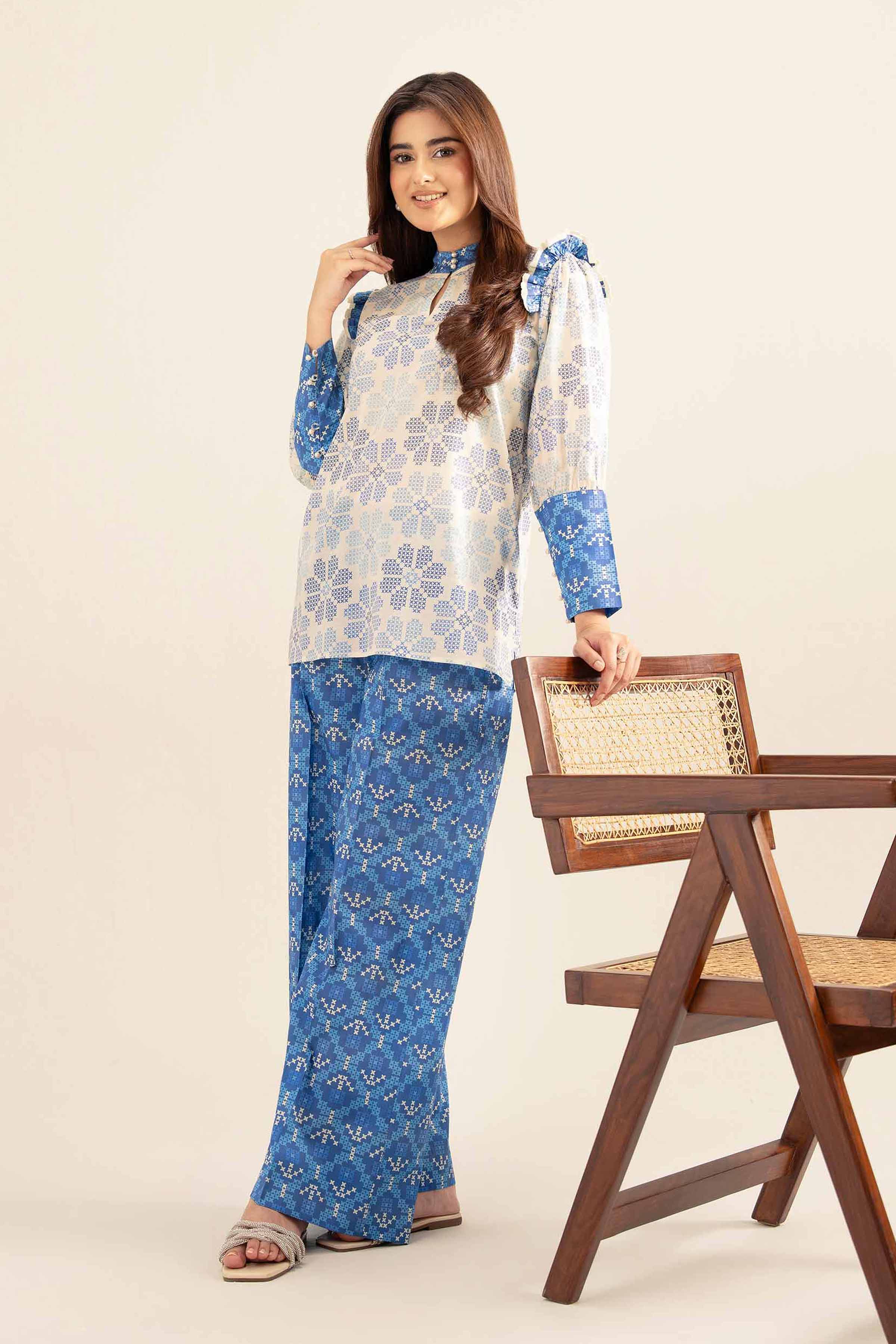 NishatUK - White Printed  Cambric 2-piece ready to wear Dress