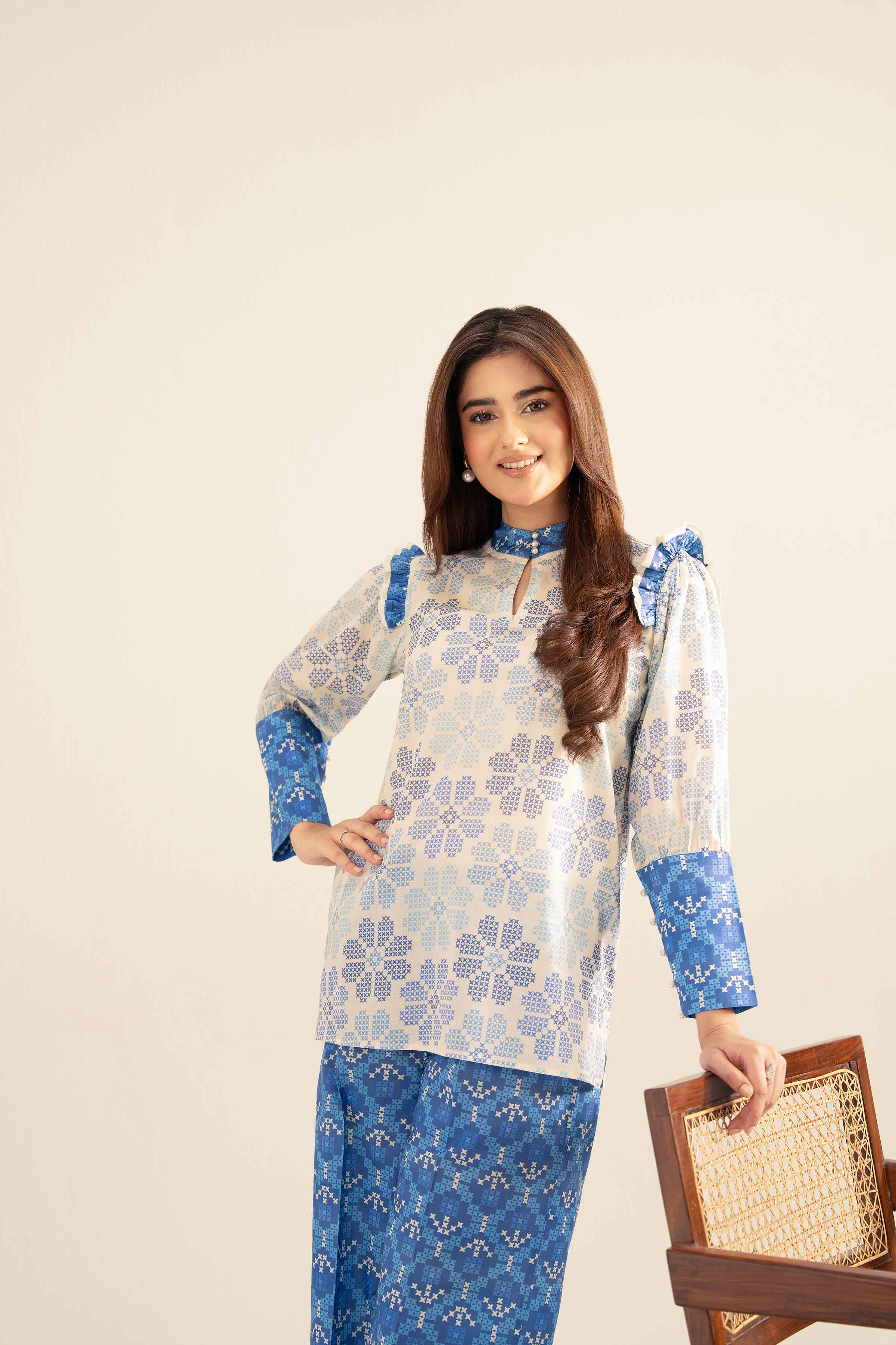 NishatUK - White Printed  Cambric 2-piece ready to wear Dress
