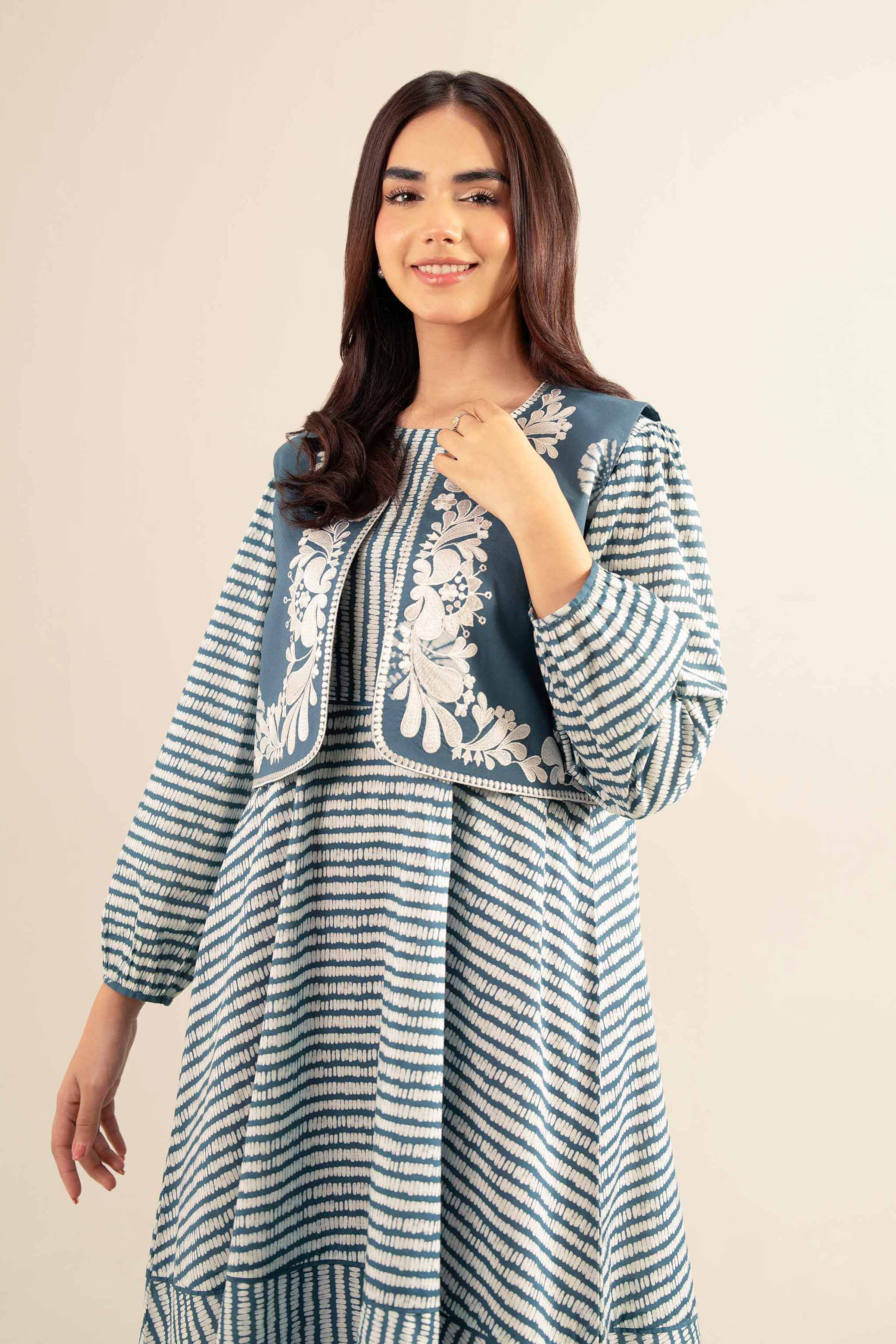 NishatUK - Blue Embroidered   Cambric 2-piece ready to wear Dress