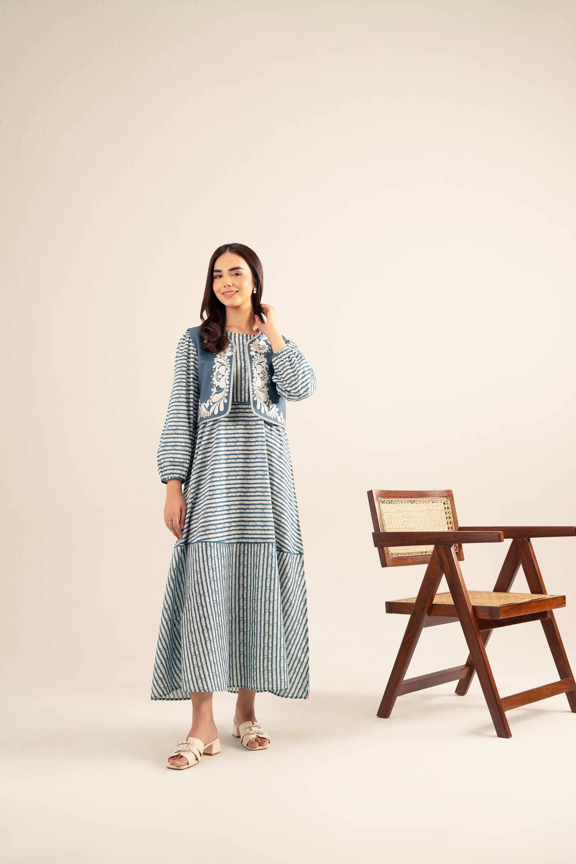 NishatUK - Blue Embroidered   Cambric 2-piece ready to wear Dress