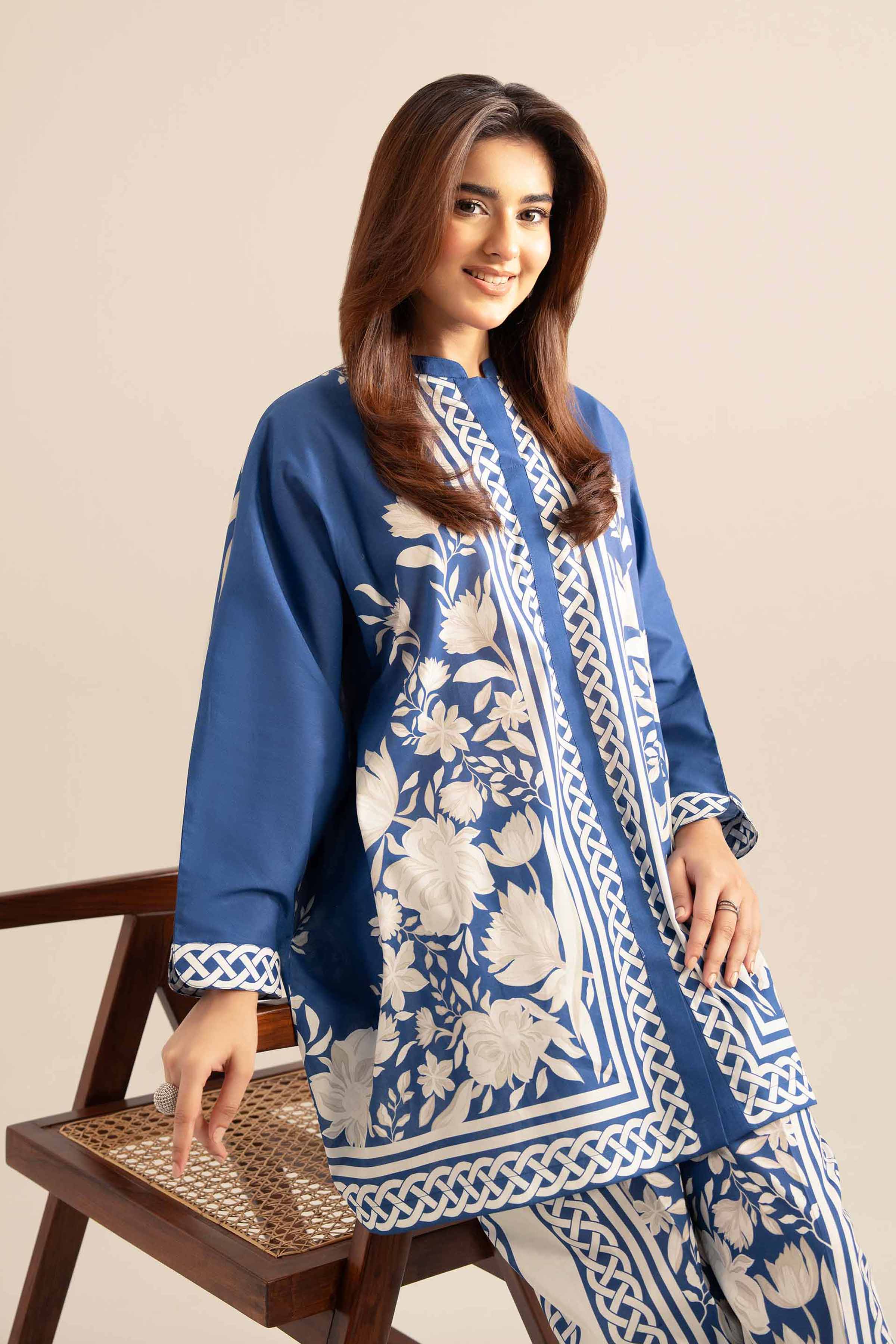 NishatUK - Blue Printed  Cambric 2-piece ready to wear Dress