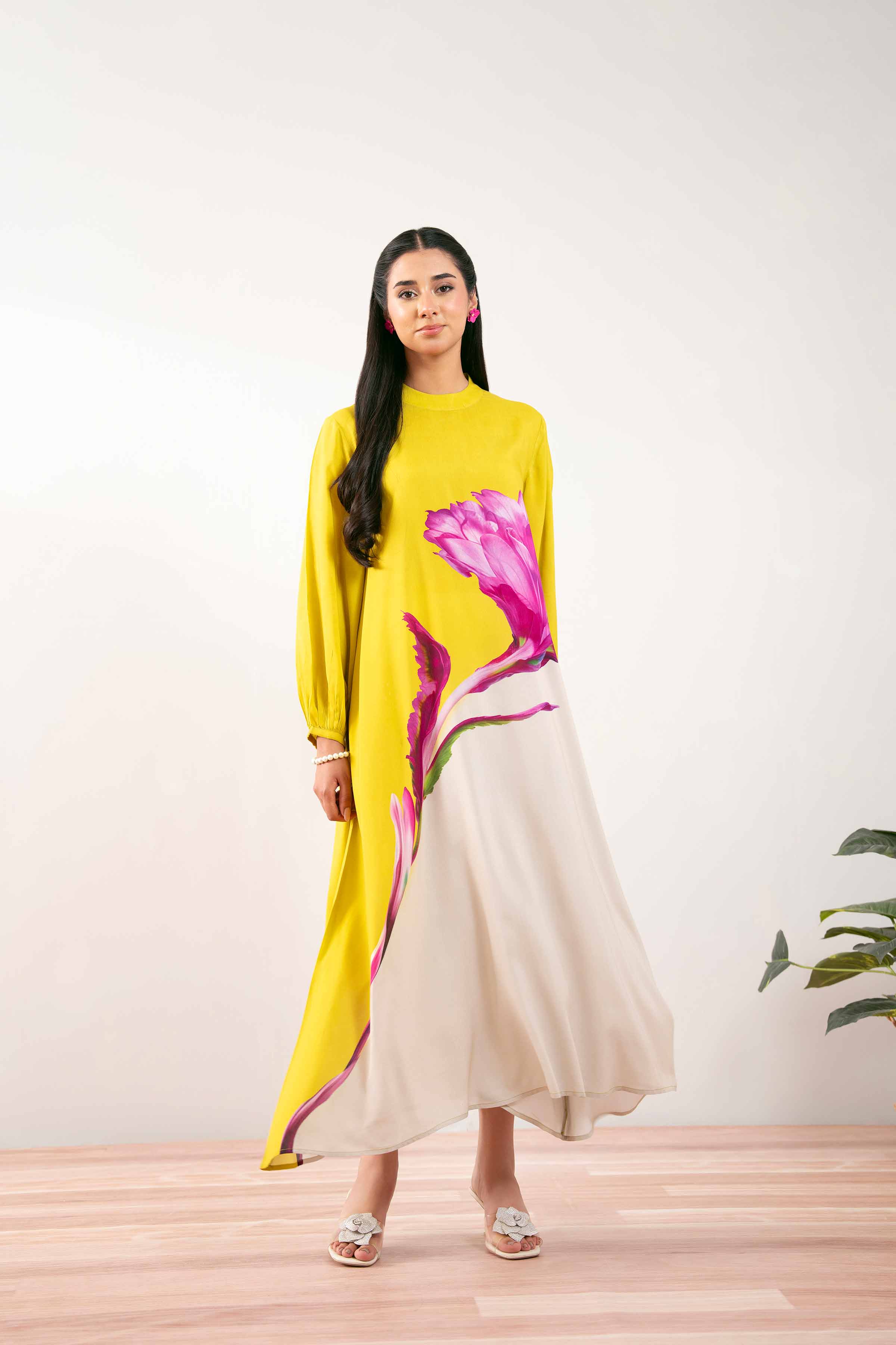 NishatUK - Neon Green Printed Lawn 1-piece ready to wear Long Dress