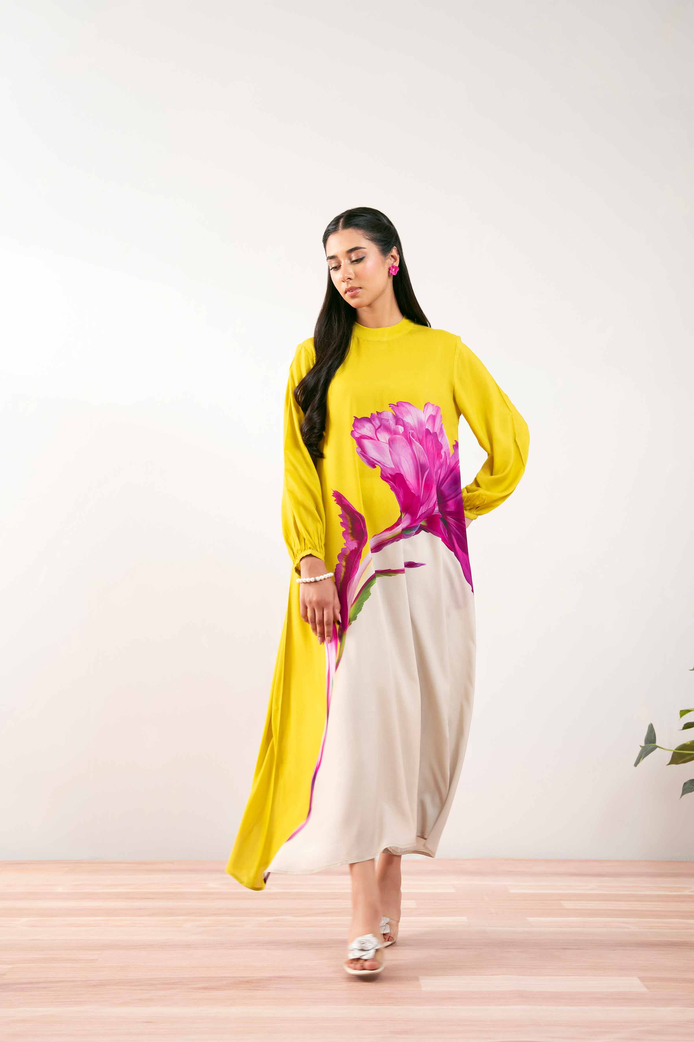 NishatUK - Neon Green Printed Lawn 1-piece ready to wear Long Dress