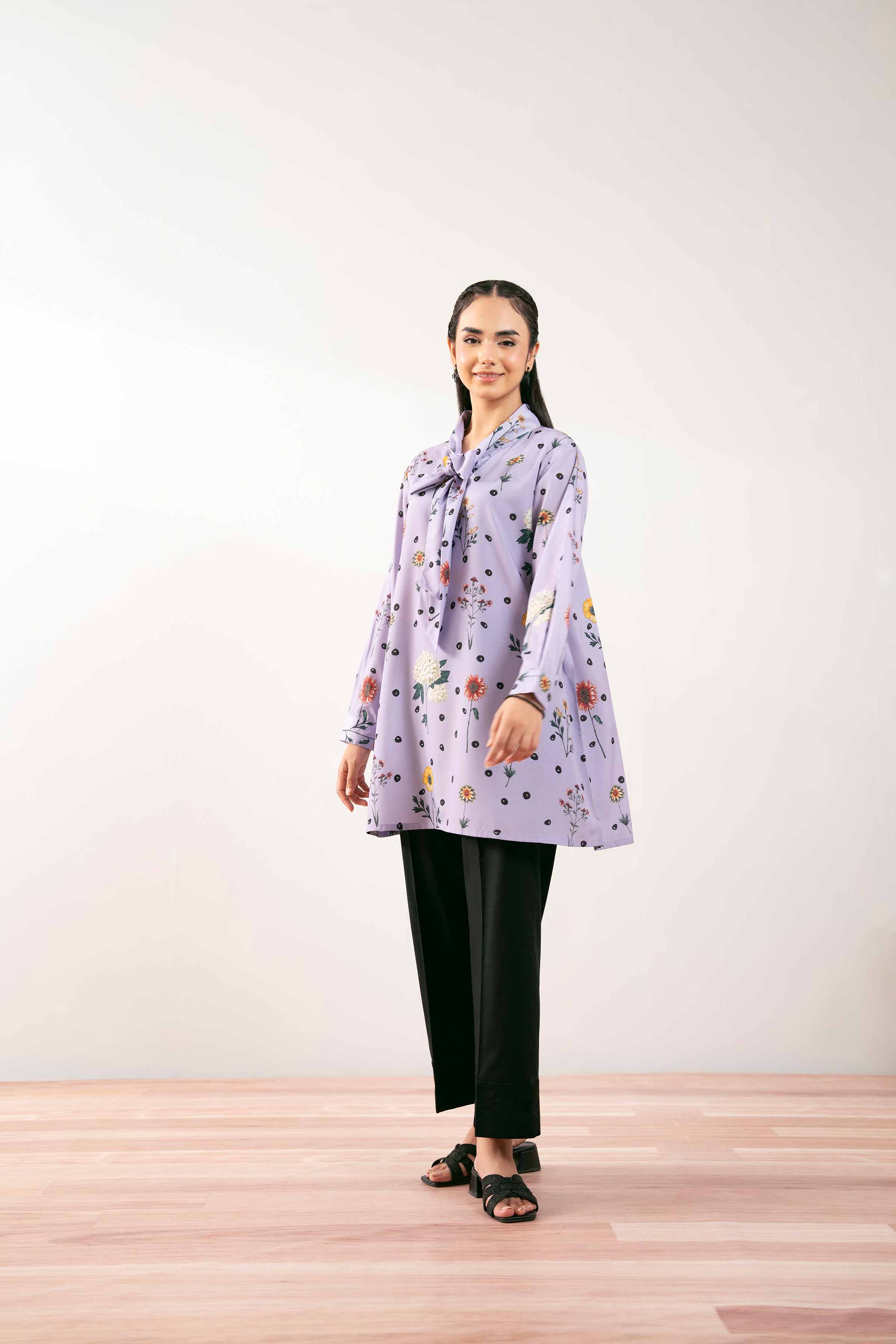 NishatUK - Purple Printed Silk 1-piece ready to wear Tunic