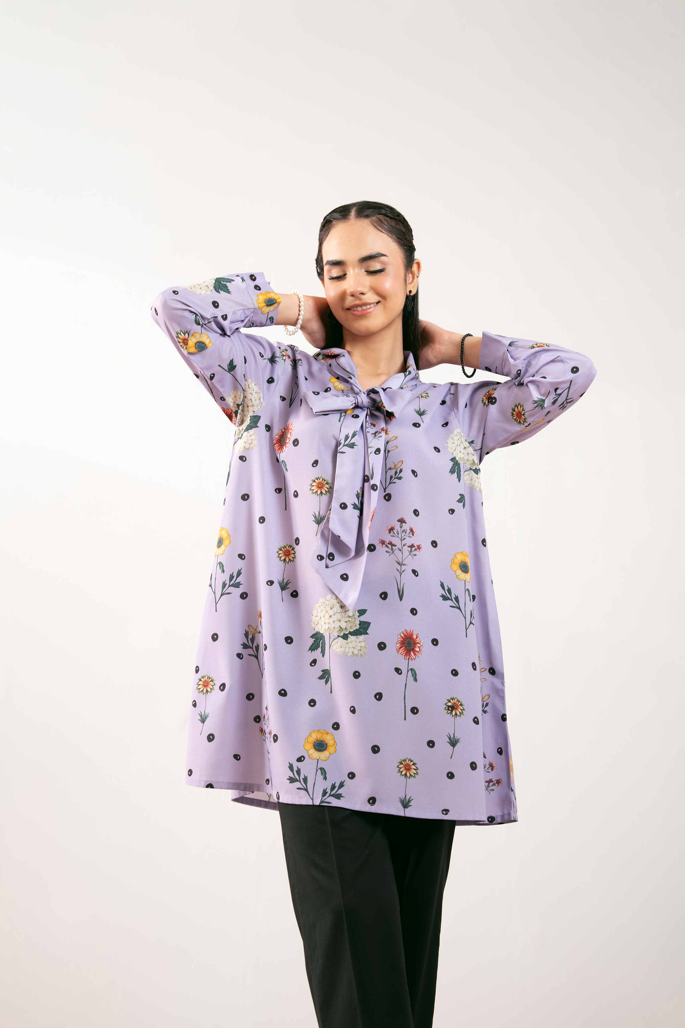 NishatUK - Purple Printed Silk 1-piece ready to wear Tunic