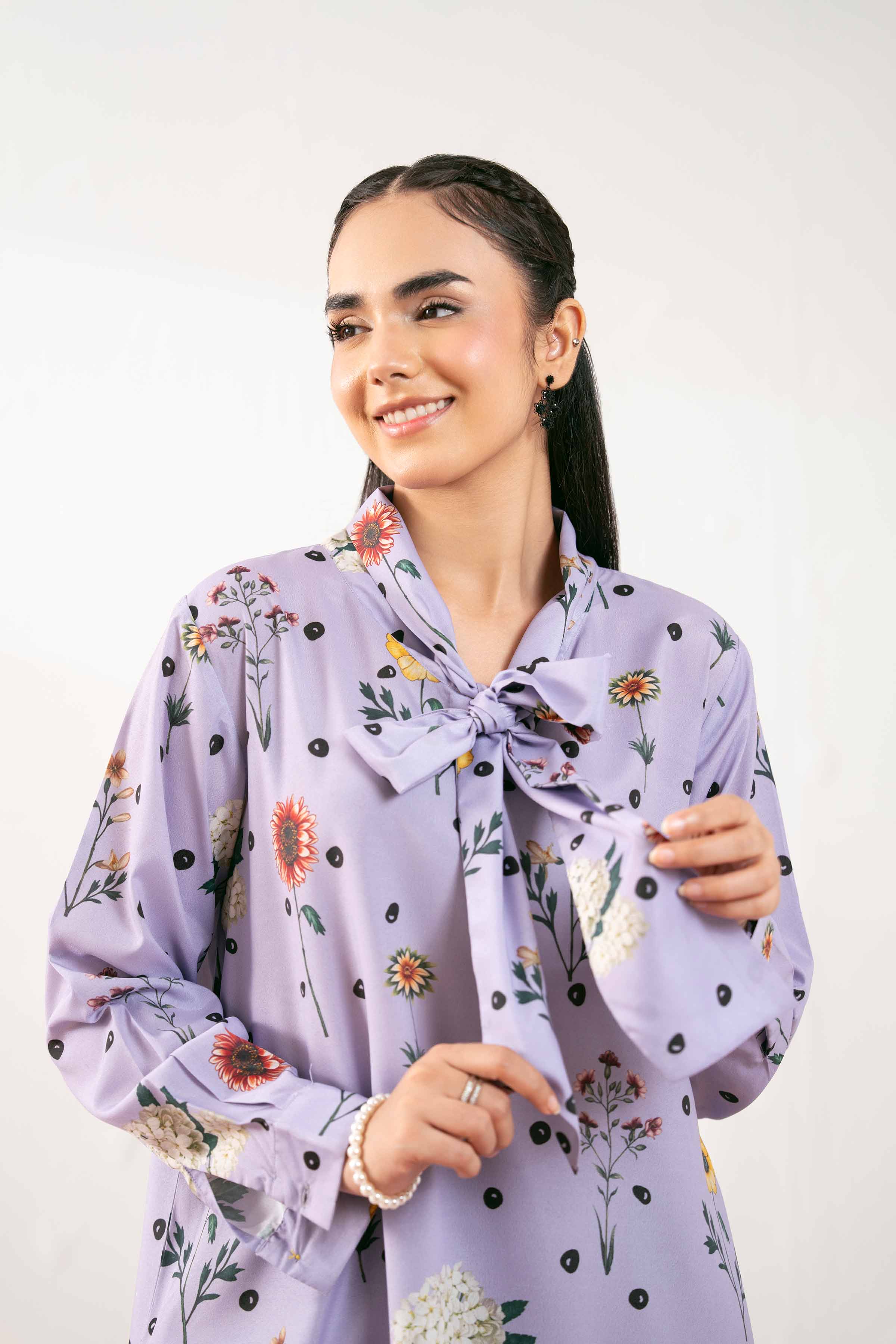 NishatUK - Purple Printed Silk 1-piece ready to wear Tunic