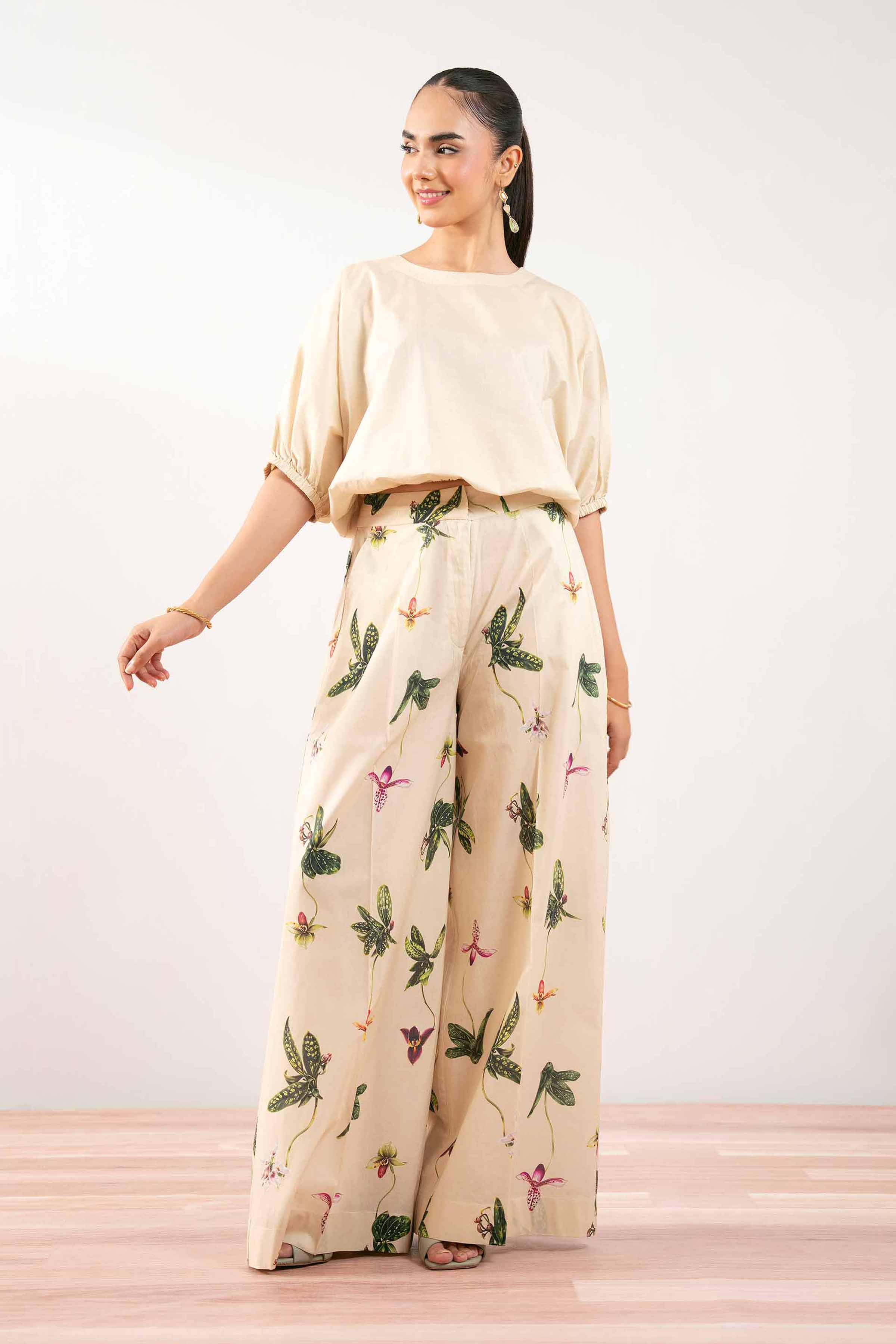 NishatUK - Beige Printed  Cambric 2-piece ready to wear Dress