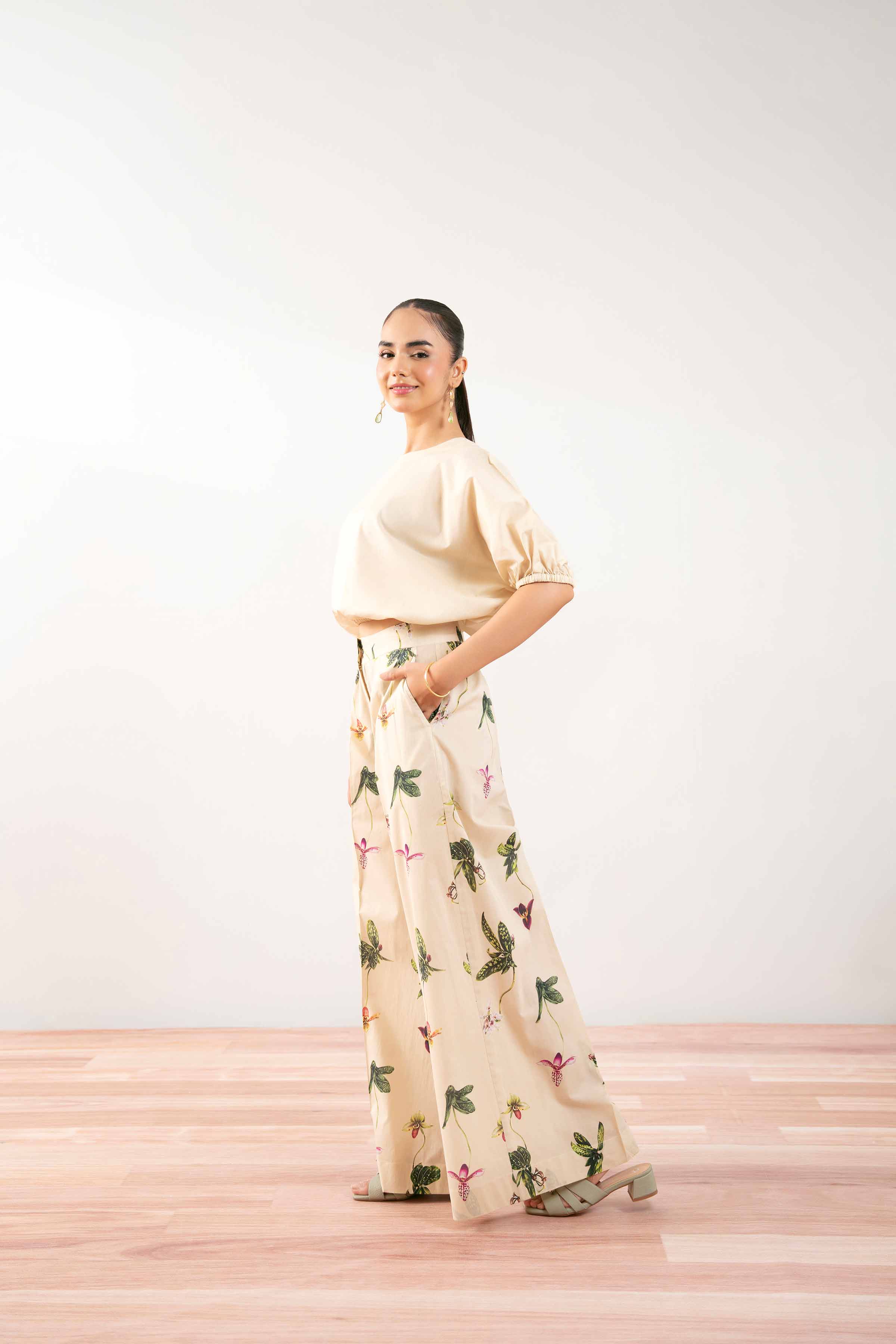 NishatUK - Beige Printed  Cambric 2-piece ready to wear Dress