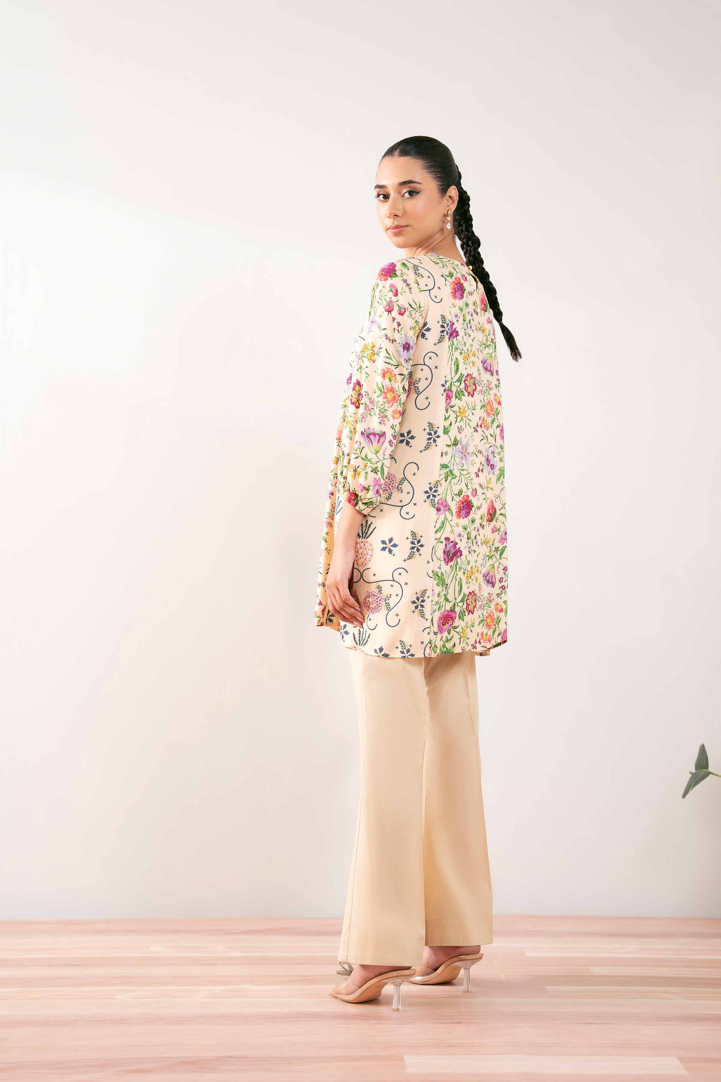 NishatUK - Beige Printed  Lawn 1-piece ready to wear Tunic