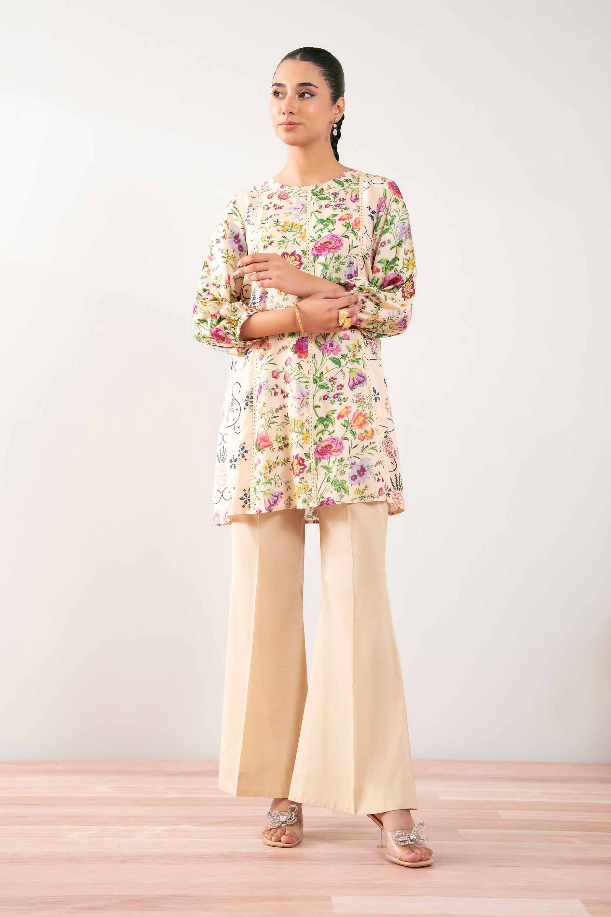 NishatUK - Beige Printed  Lawn 1-piece ready to wear Tunic