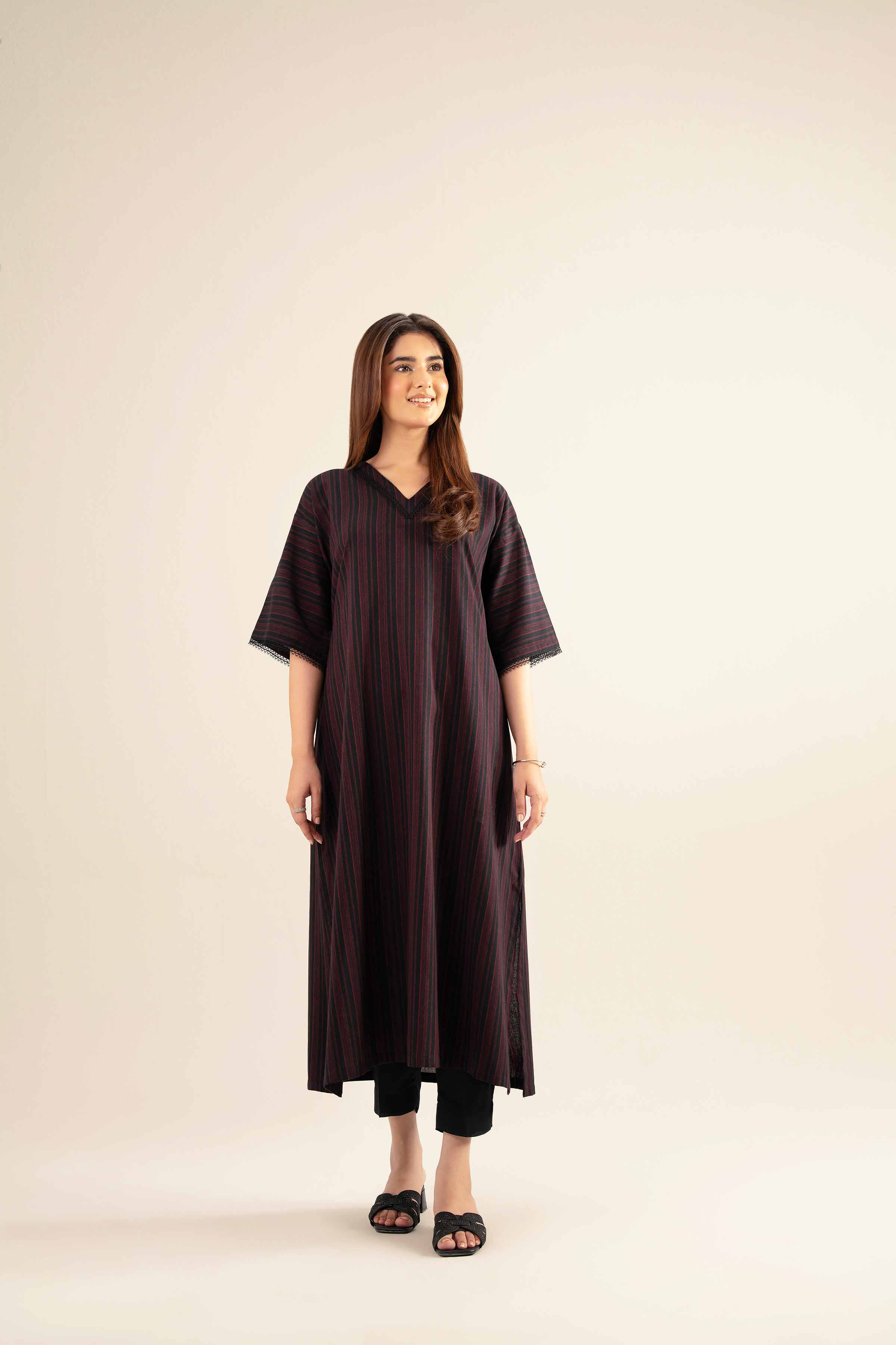 NishatUK - Black Solids Cotton 1-piece ready to wear Long Dress
