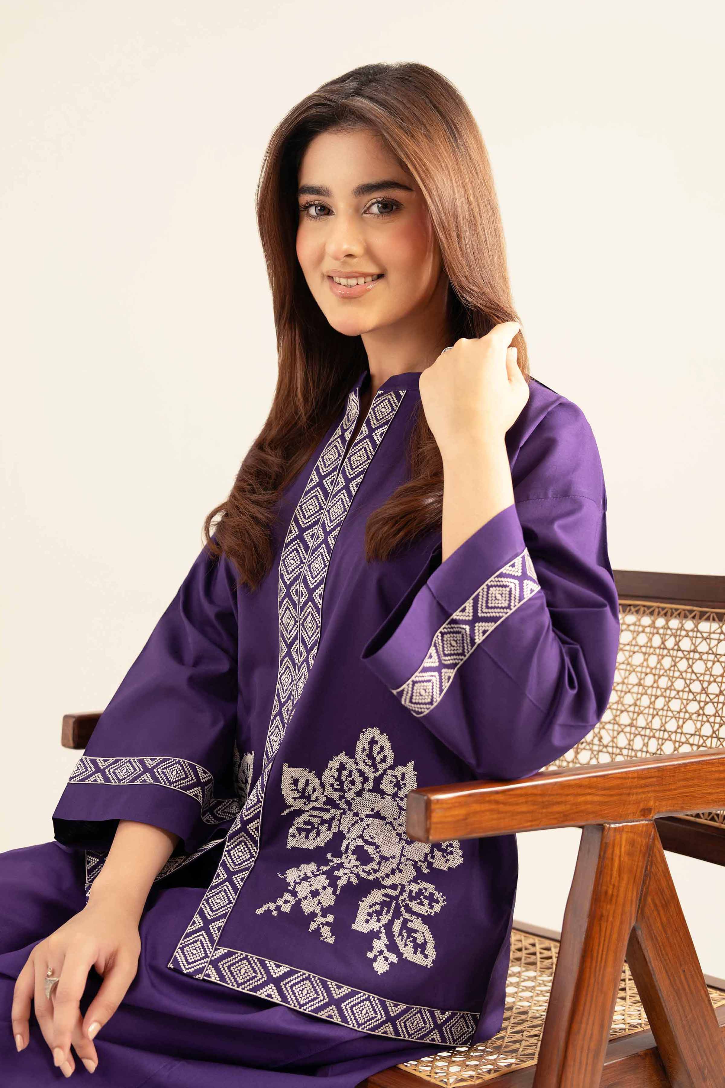 NishatUK - Purple Embroidered   Cambric 2-piece ready to wear Dress