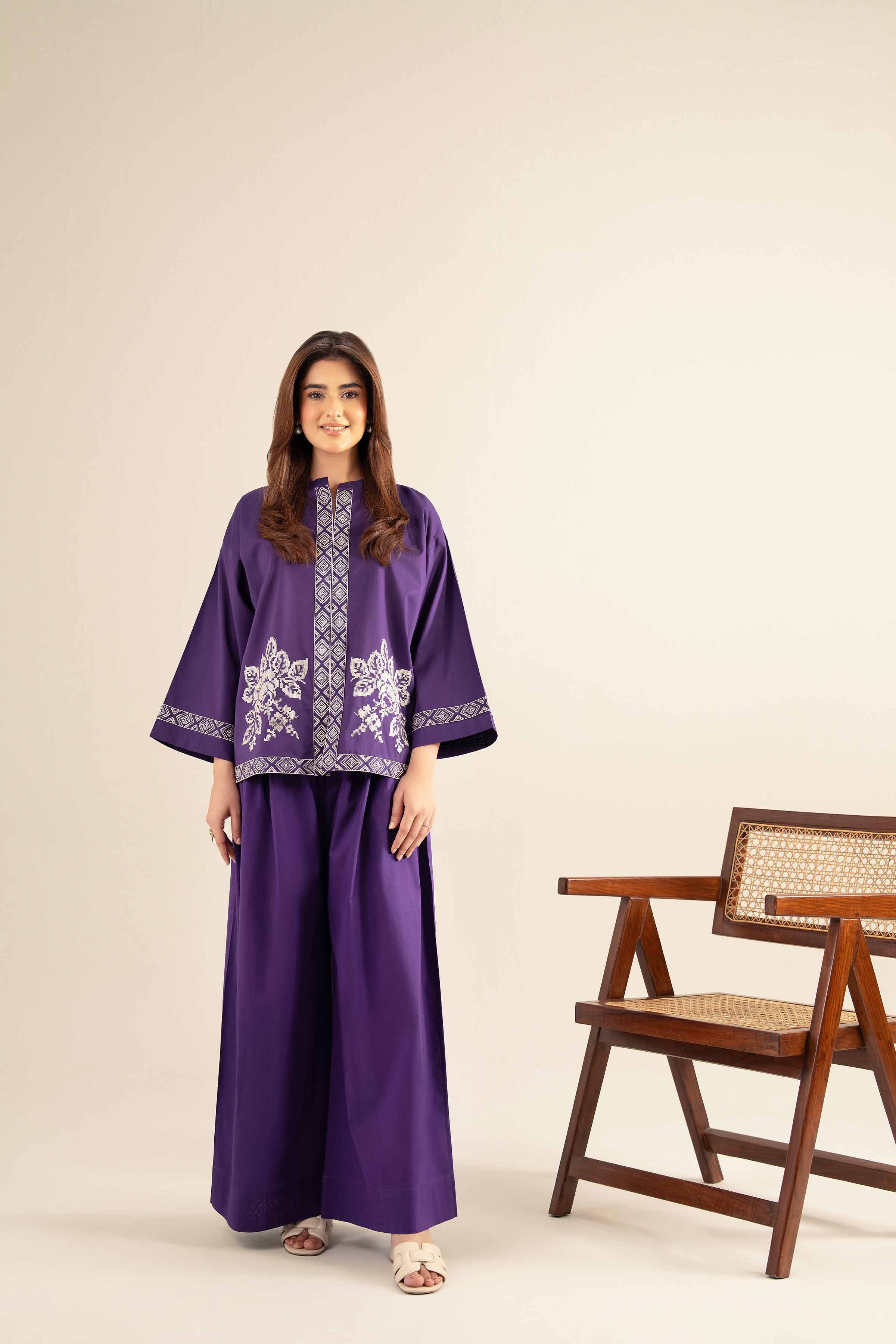 NishatUK - Purple Embroidered   Cambric 2-piece ready to wear Dress