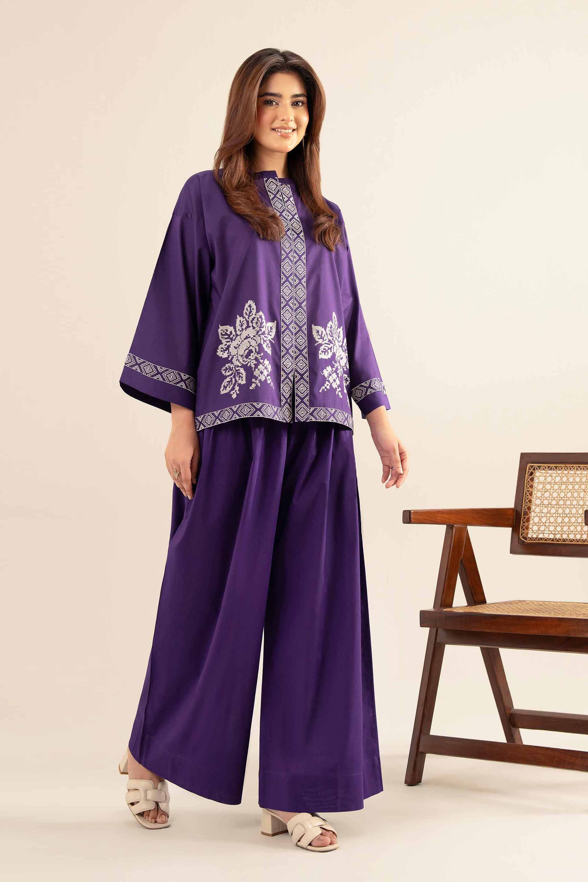 NishatUK - Purple Embroidered   Cambric 2-piece ready to wear Dress